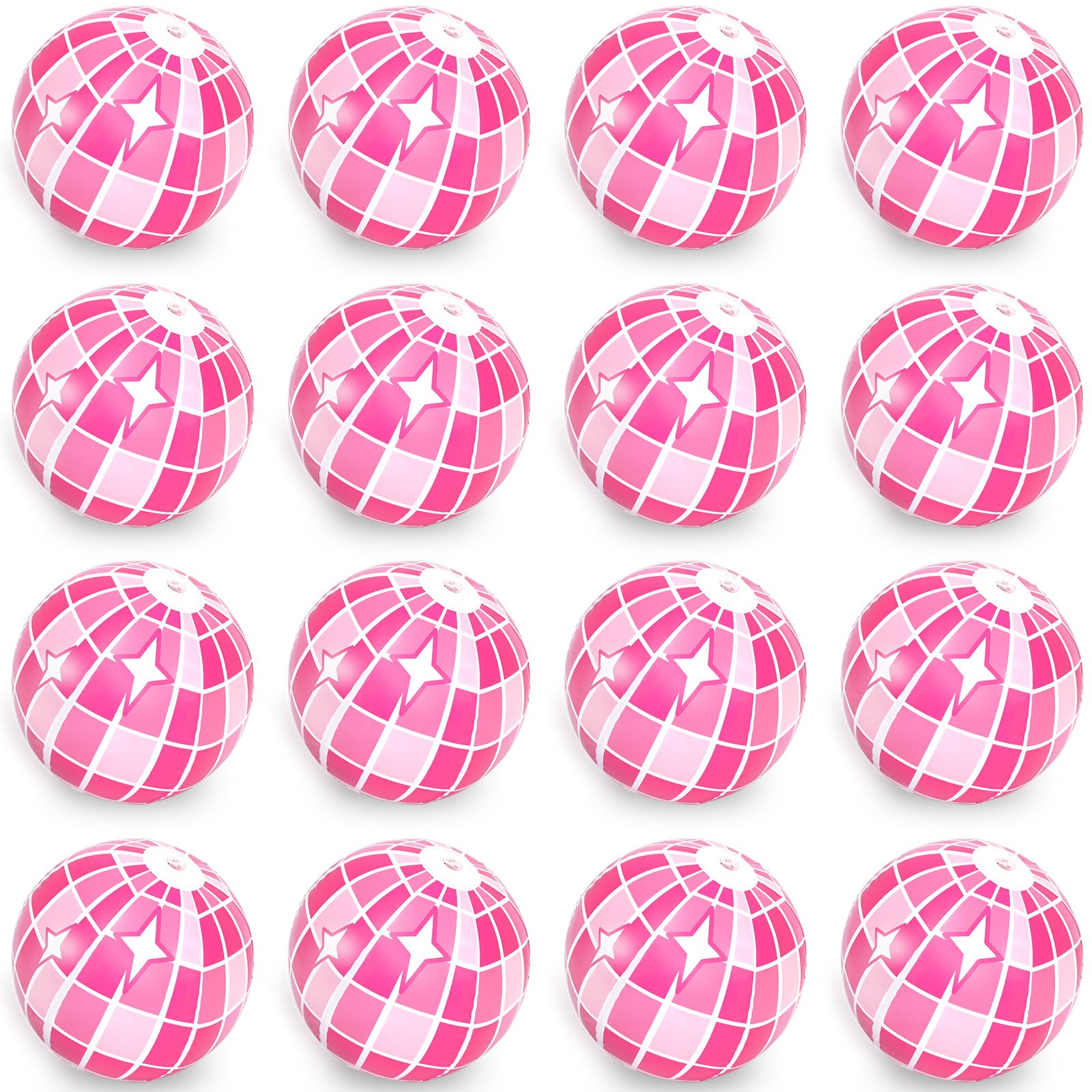 Whaline 16Pcs Disco Inflatable Beach Ball 16'' Pink Pool PVC Balls Cute Game Toys for Summer Beach Disco Party Decor