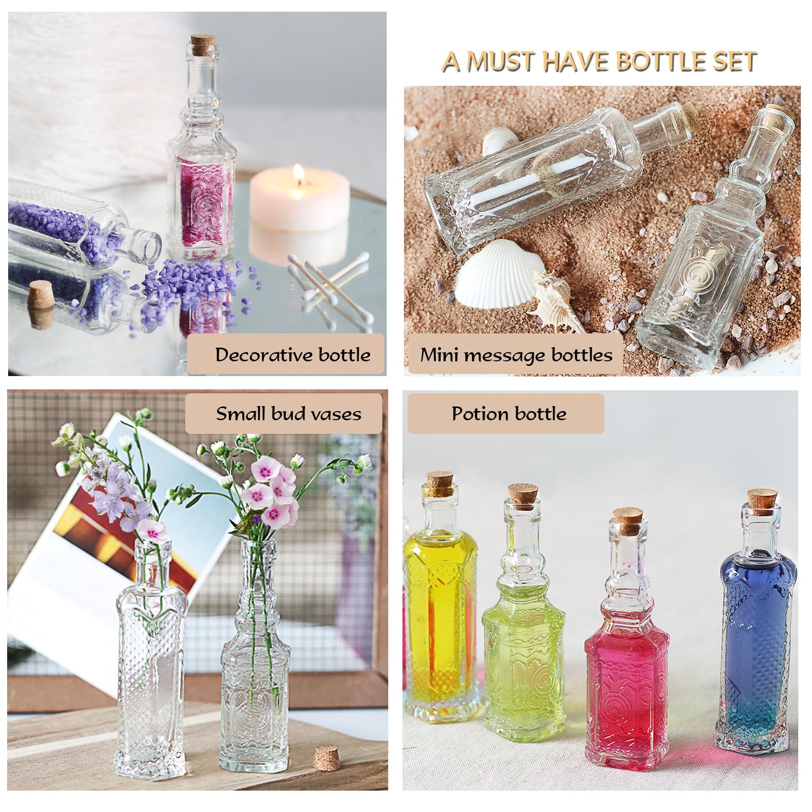 24 Stück kleine Mini-Glasflaschen mit Korken, kleine Knospenvasen, dekorativ, Trankflaschen, 45 ml, für Party, Hochzeit, DIY-Dekoration, Sandkunst-Flaschen, Zaubergläser, Botschaft in einer Flasche