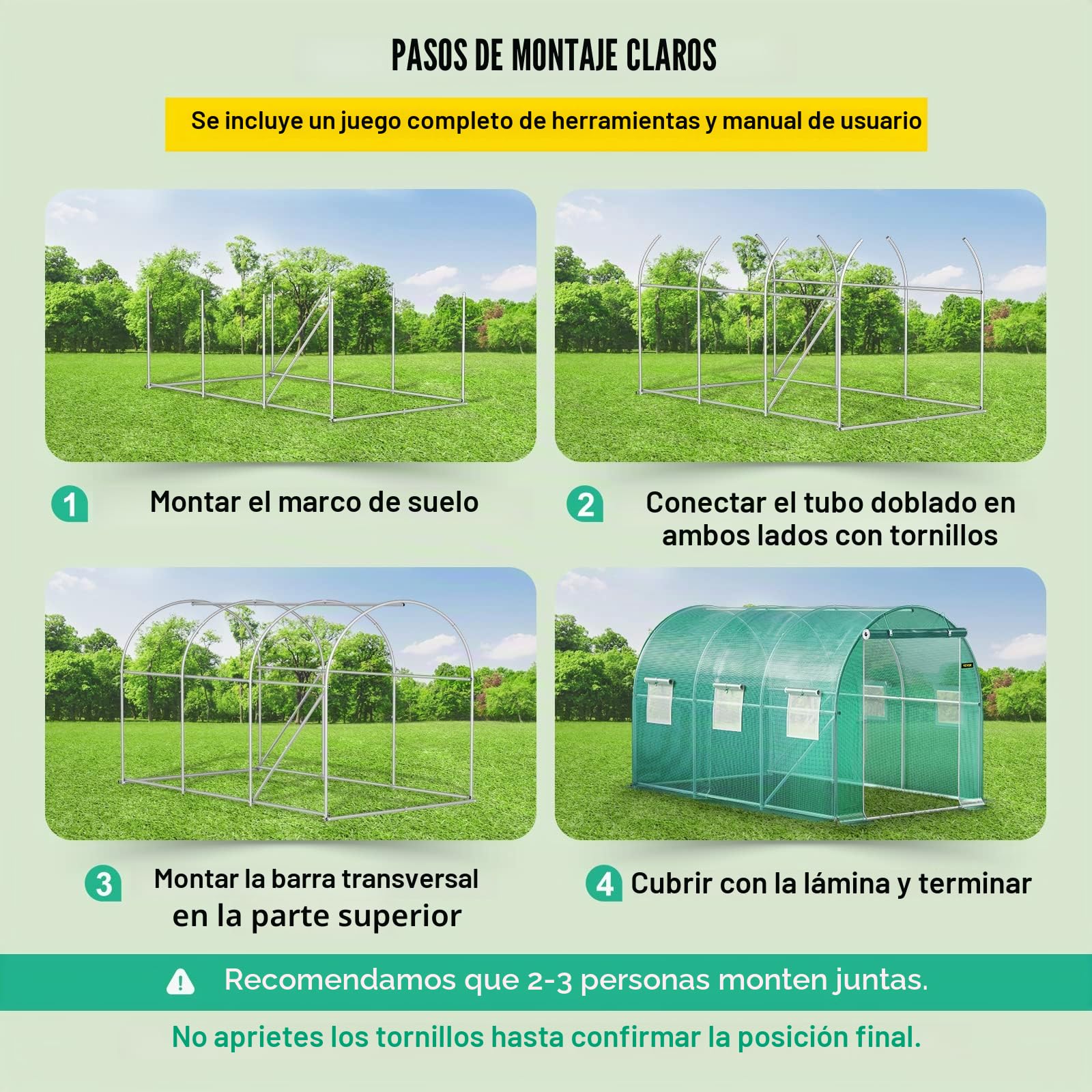 VEVOR Invernadero de Túnel 3,5 x 2 x 2 m Invernadero de Jardín Tipo Túnel con 6 Ventanas de Malla Marco de Acero Invernadero Caseta de Jardín Huerto Blanco para Cultivo de Plantas Flores Verduras