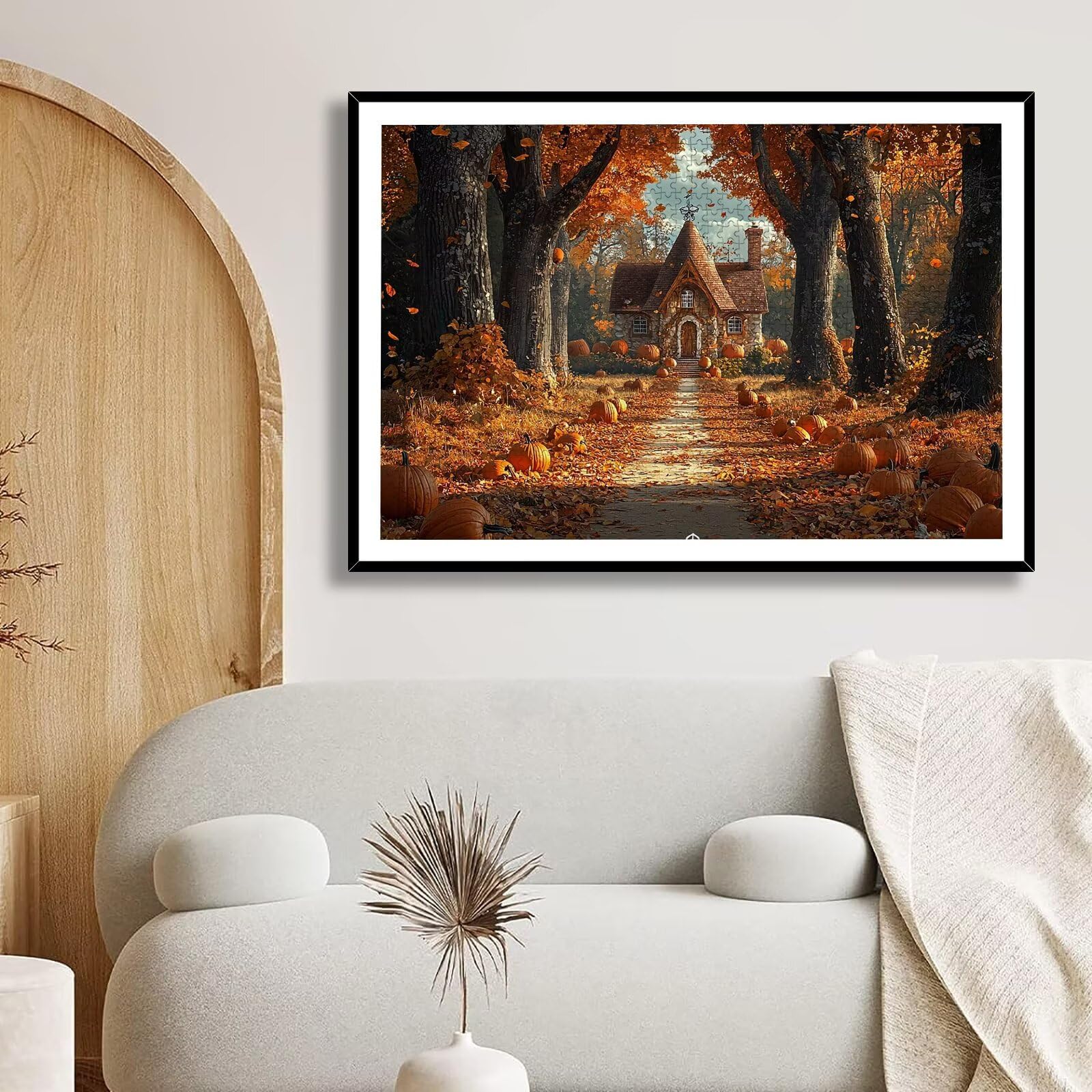 Puzzle 1500 elementów dla dorosłych, jesienne puzzle dla dorosłych i dzieci, duże drewniane puzzle z pudełkiem, gra koncentracyjna dla dorosłych, 1500 elementów puzzli na Halloween do dekoracji ścian
