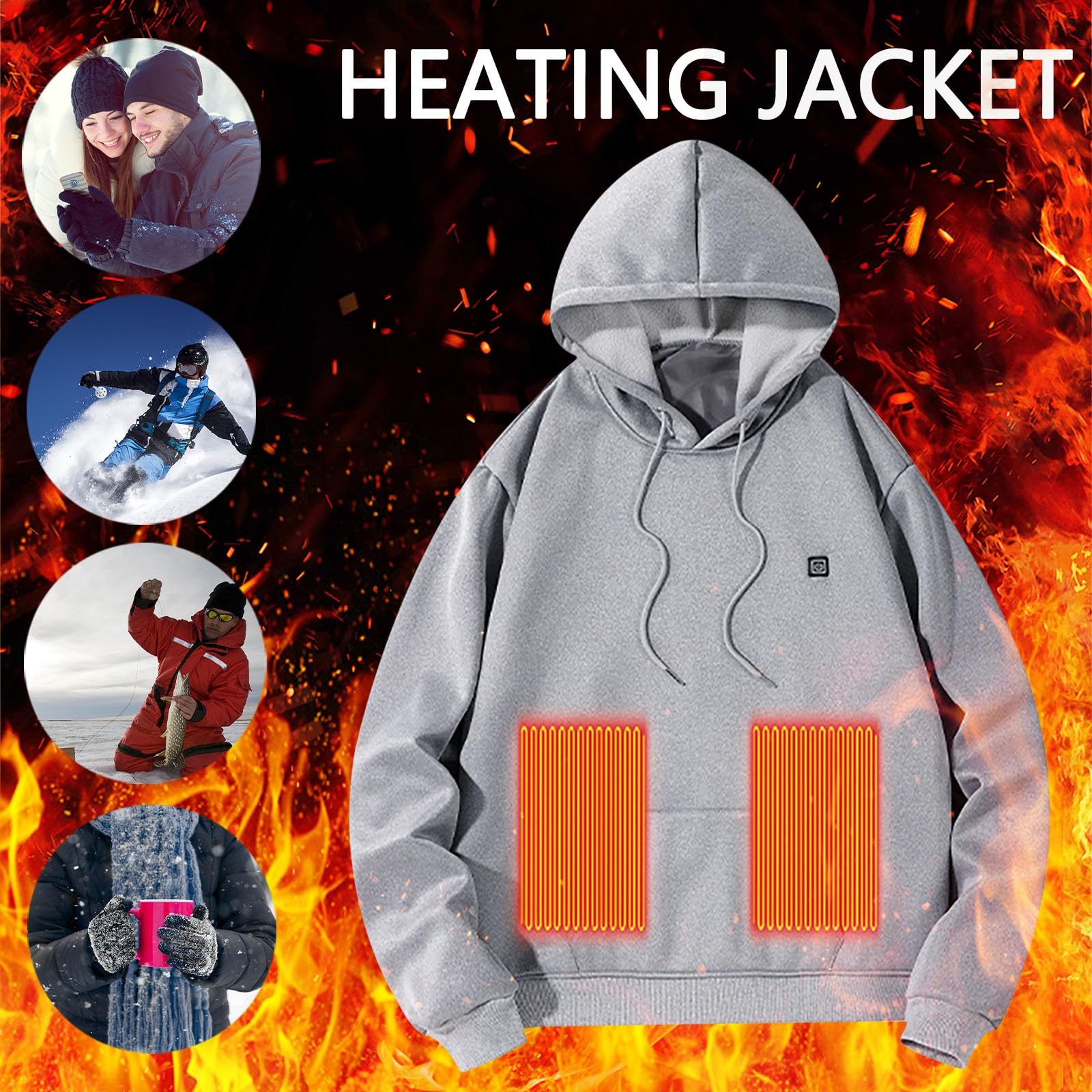 Beheizbarer Hoodie für Herren Damen Beheizte Jacken mit 5 Heizzonen Elektrische Beheizte Heizweste Kapuzenpullover Aktualisierte Version USB Beheizte Beheizbarer Pullover Pullover Hoody mit Kapuze
