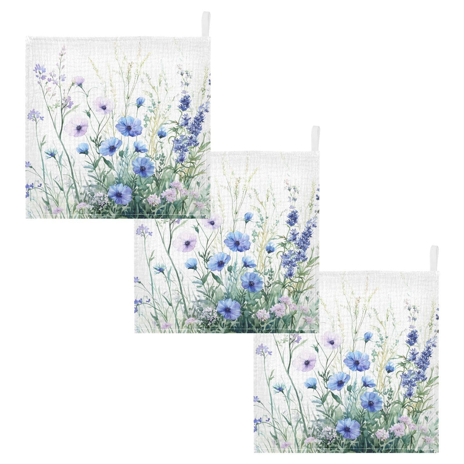 YETTASBIN Blue Green Wildflowers Muslin Baby Hand Washcloths Soft Cotton Bath Face Towel 4 Layers Extra Absorbent Feeding