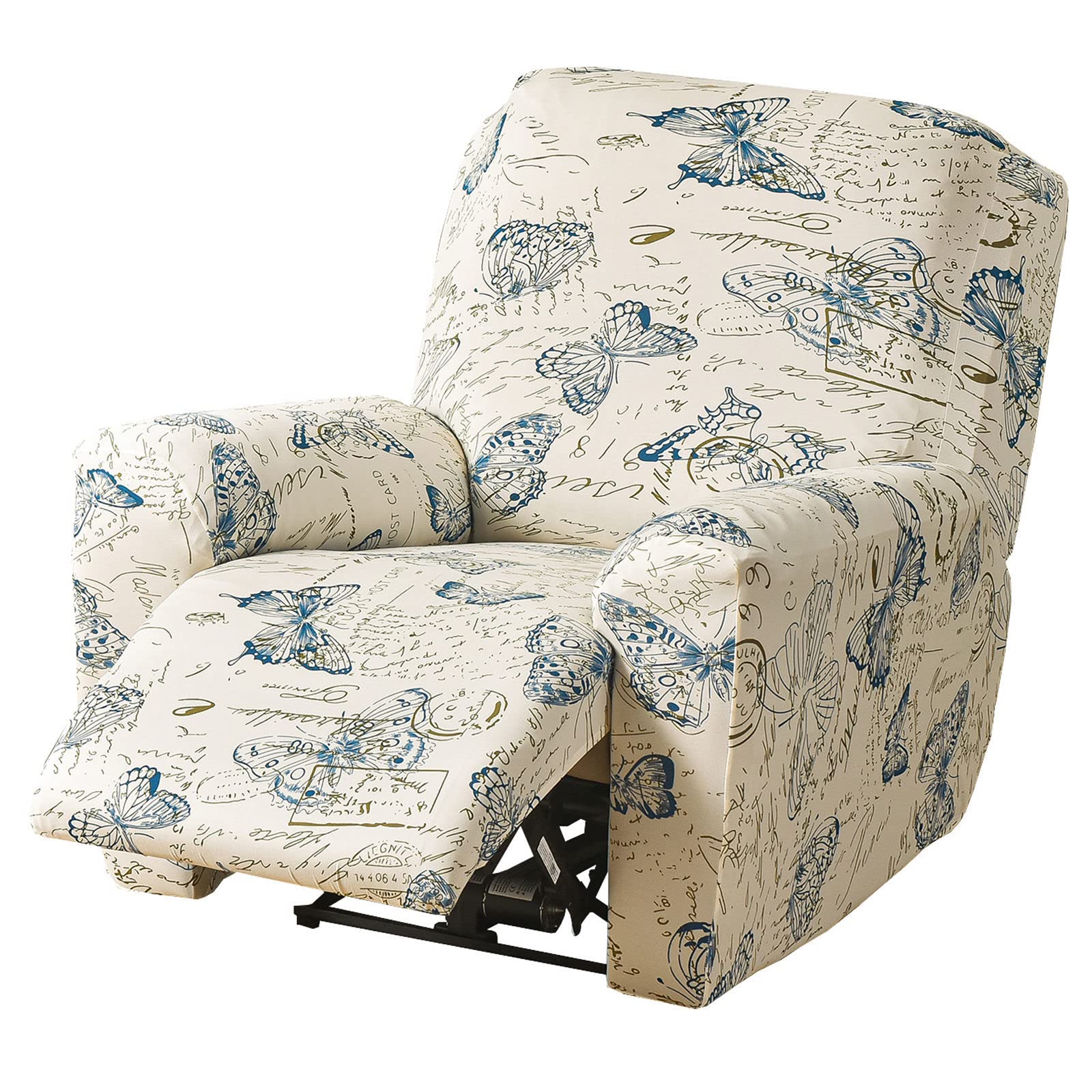 JHLD 1/2/3 Seater Stretch Recliner Cover, Printed Recliner Chair Cover With Side Pocket Machine Washable Recliner Slipcovers Recliner Protector For Living Room-D-1 seater