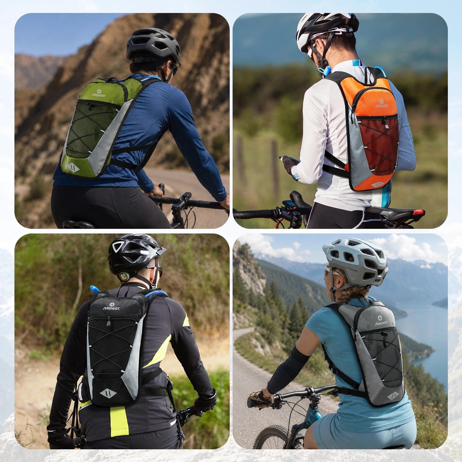 Nepest Sac à dos d'hydratation avec poche à eau de 2 L pour le cyclisme, sac à dos d'eau pour la randonnée, la course à pied, sac d'hydratation léger