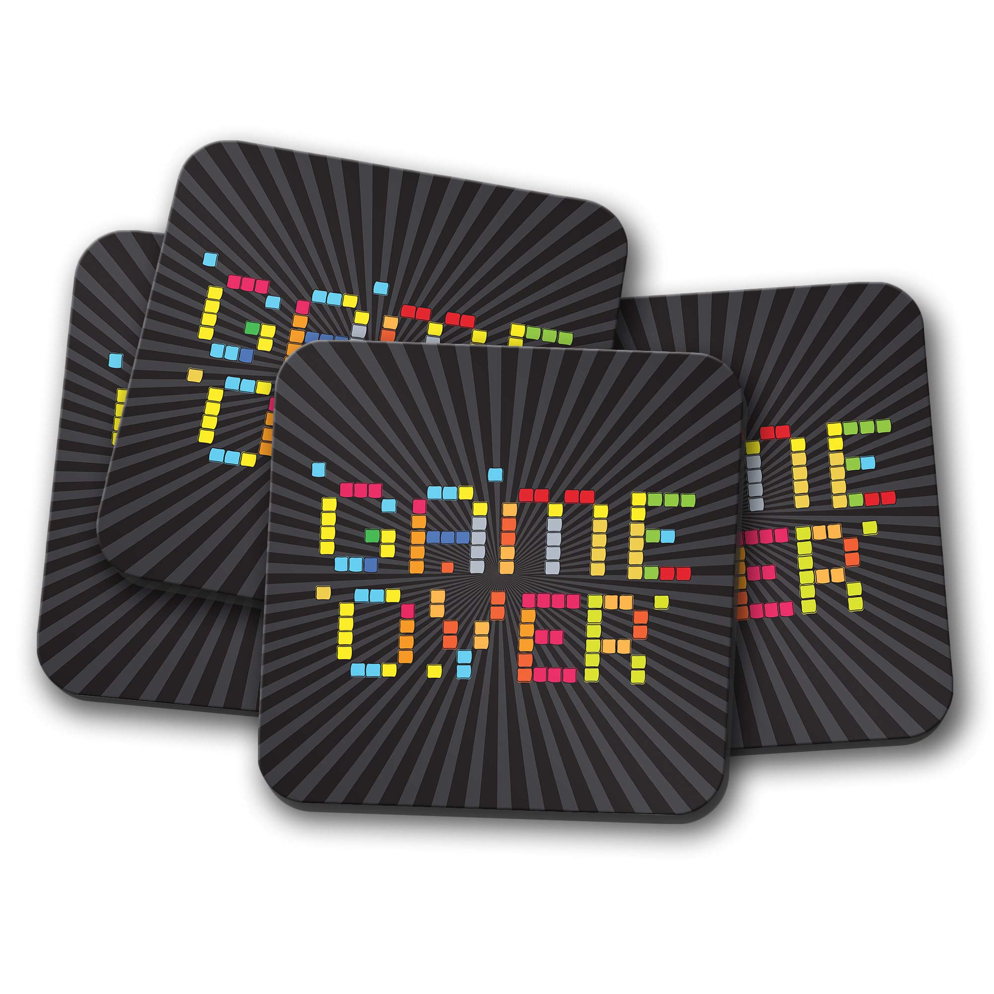 Destinationvinyl Multicolor 4 Set - Retro Game Over Coaster - Gaming Gamer Dad Brother Uncle Fun #14129