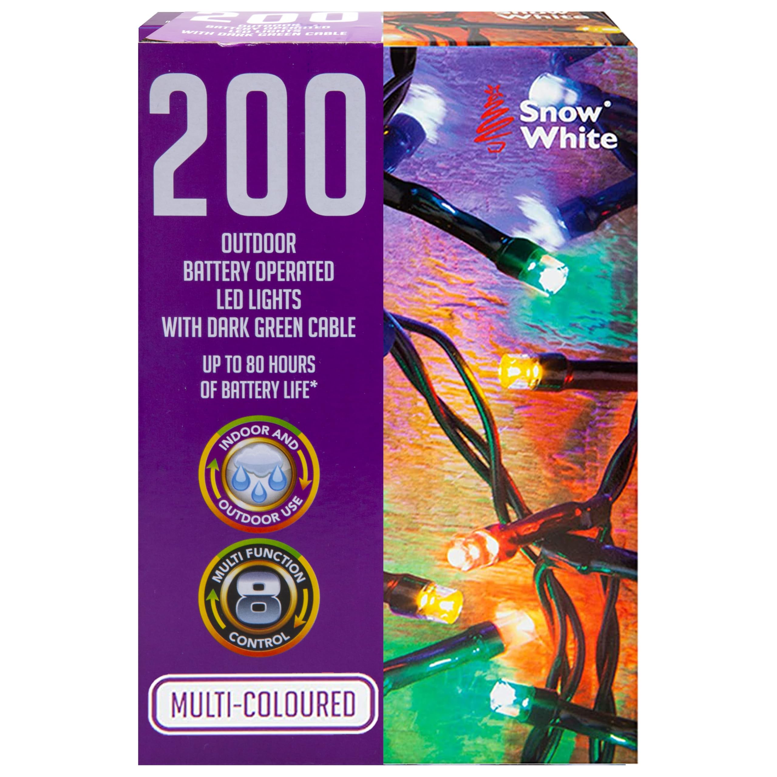 PMS VFM - 200 Led Battery Powered Outside Christmas Lights - 8 Function Multicoloured String Lights with 6 Hour Timer, Suitable for Indoor & Outdoor (3Xaa Required)