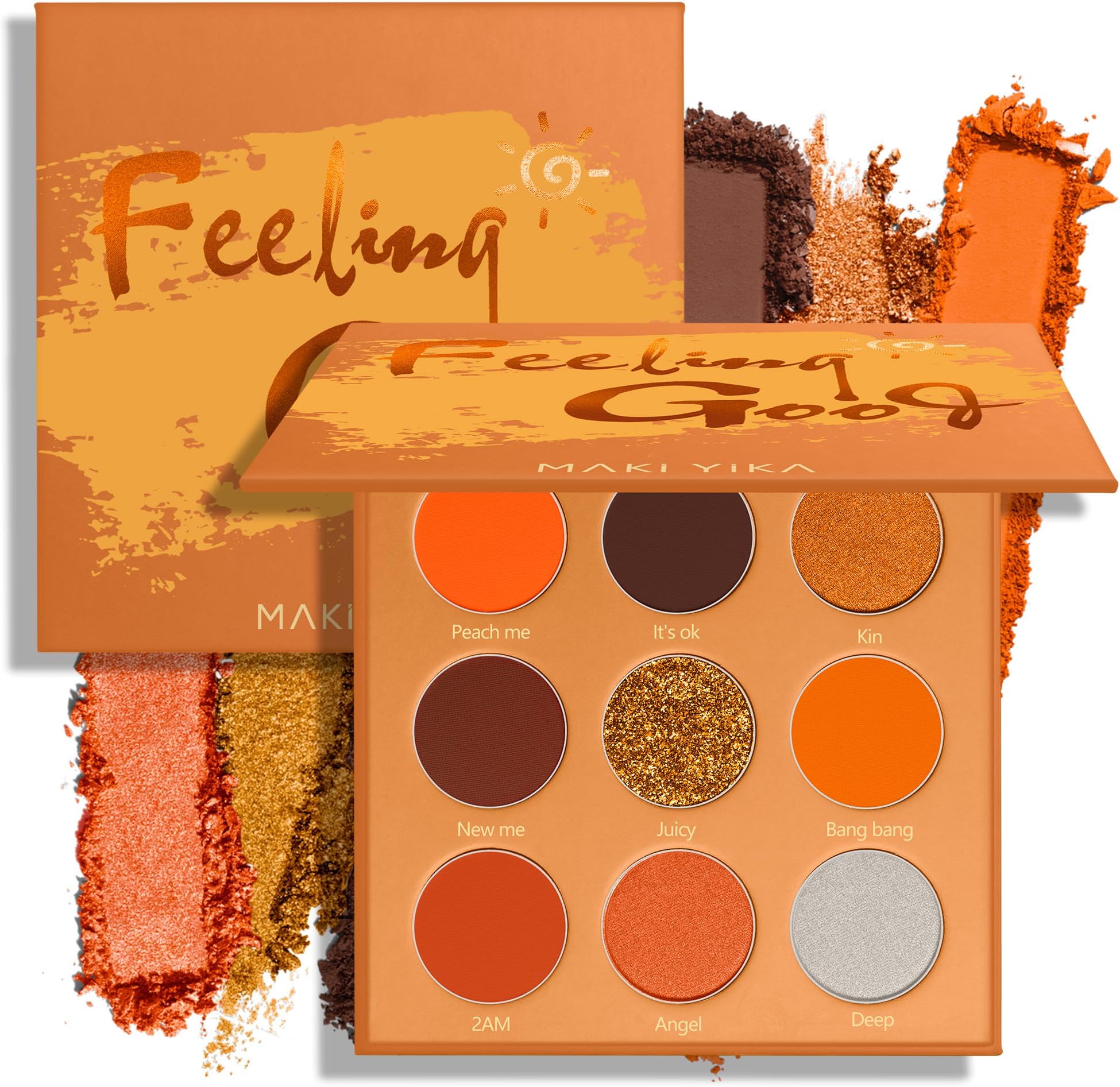 MAKI YIKA Orange Eyeshadow Palette Long Lasting Orange Eye Shadow for Women High Pigmented 9 Color Waterproof Eye Makeup- 9Orange