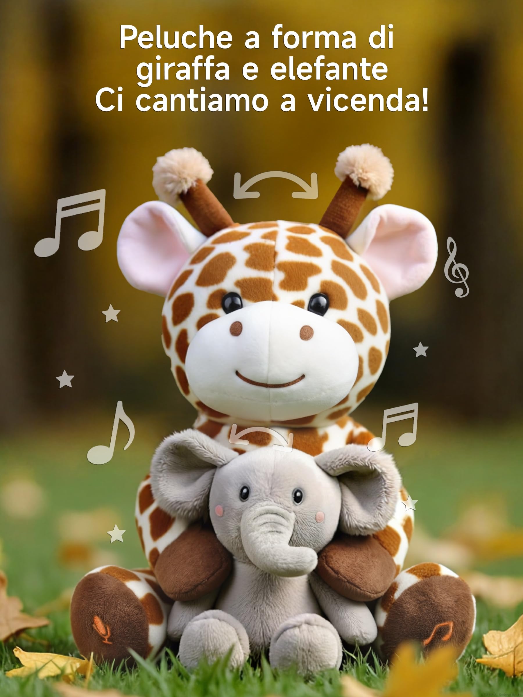 TUMAMA KIDS Giocattoli Interattivi di Peluche per Bambini Giraffa ed Elefante che Parlano e Cantano, Giocattolo che Ripete ciò che dici, Giocattolo Musicale Elettronico Interattivo per Bambini Regalo