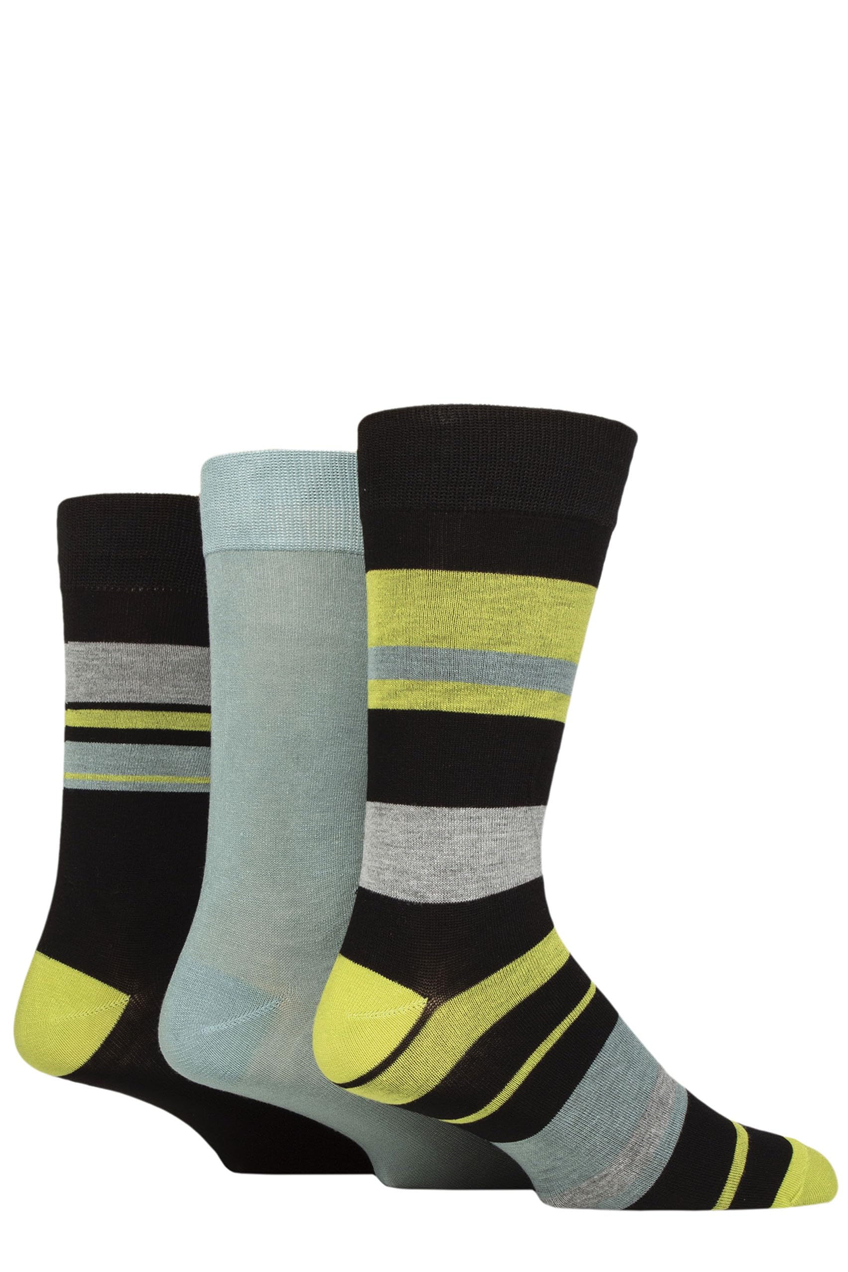 Glenmuir Men's Block Stripes Black Patterned Bamboo Socks Pack Of 3 (Uk, Numeric, 7, 11, Regular, Regular, )