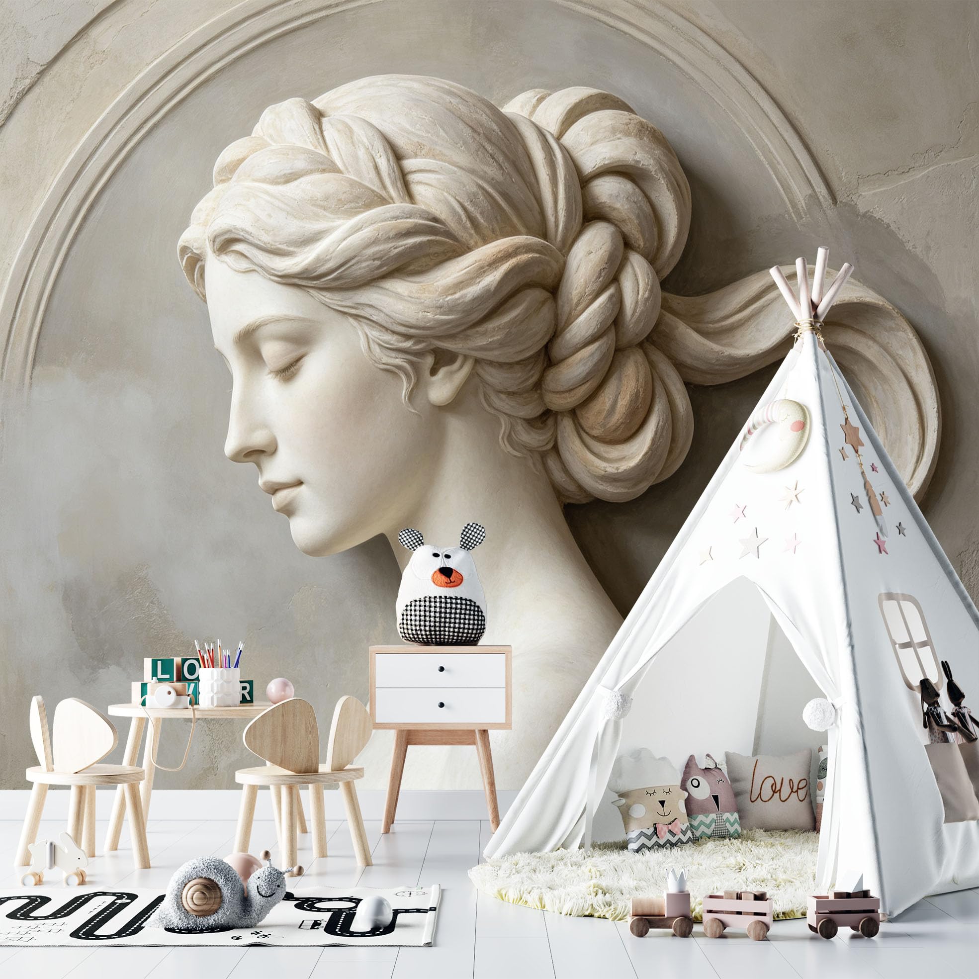 Papier Peint Photo 3D 210 x 150 cm Motif Déesse Classique Intissé Art Mural Inspiré la Sculpture Décoration Moderne pour Salon Ou Chambre.