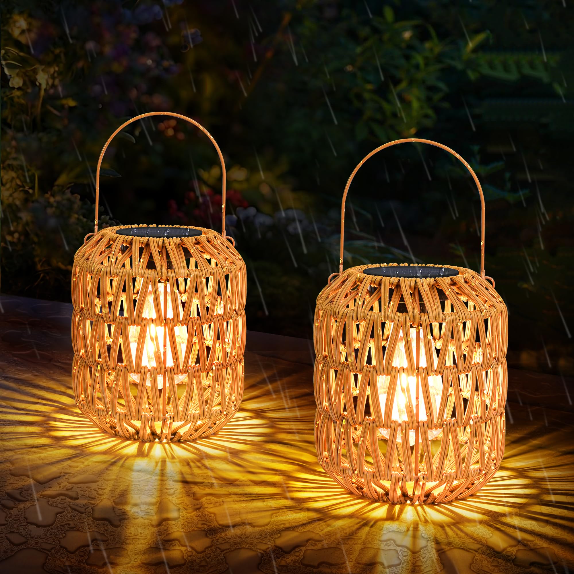 Lanterna solare del rattan impermeabile all'aperto, giardino che appende le luci solari (2)