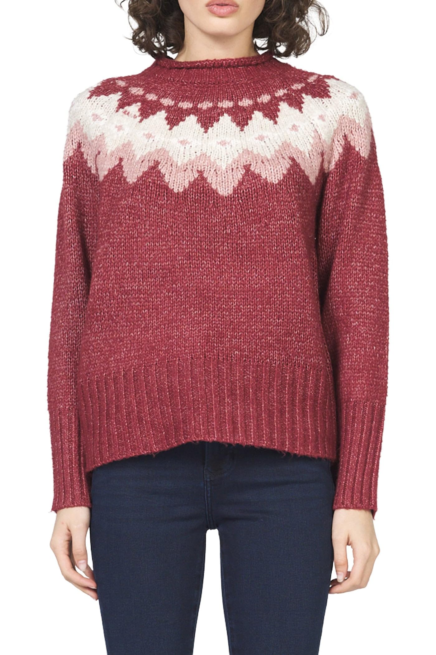 DEAR JOHN Ashlynn Sweater Womens Classic Fit Crew Neck Long Sleeve Knit Pullover Soft Cozy Stripe Detail Sweater