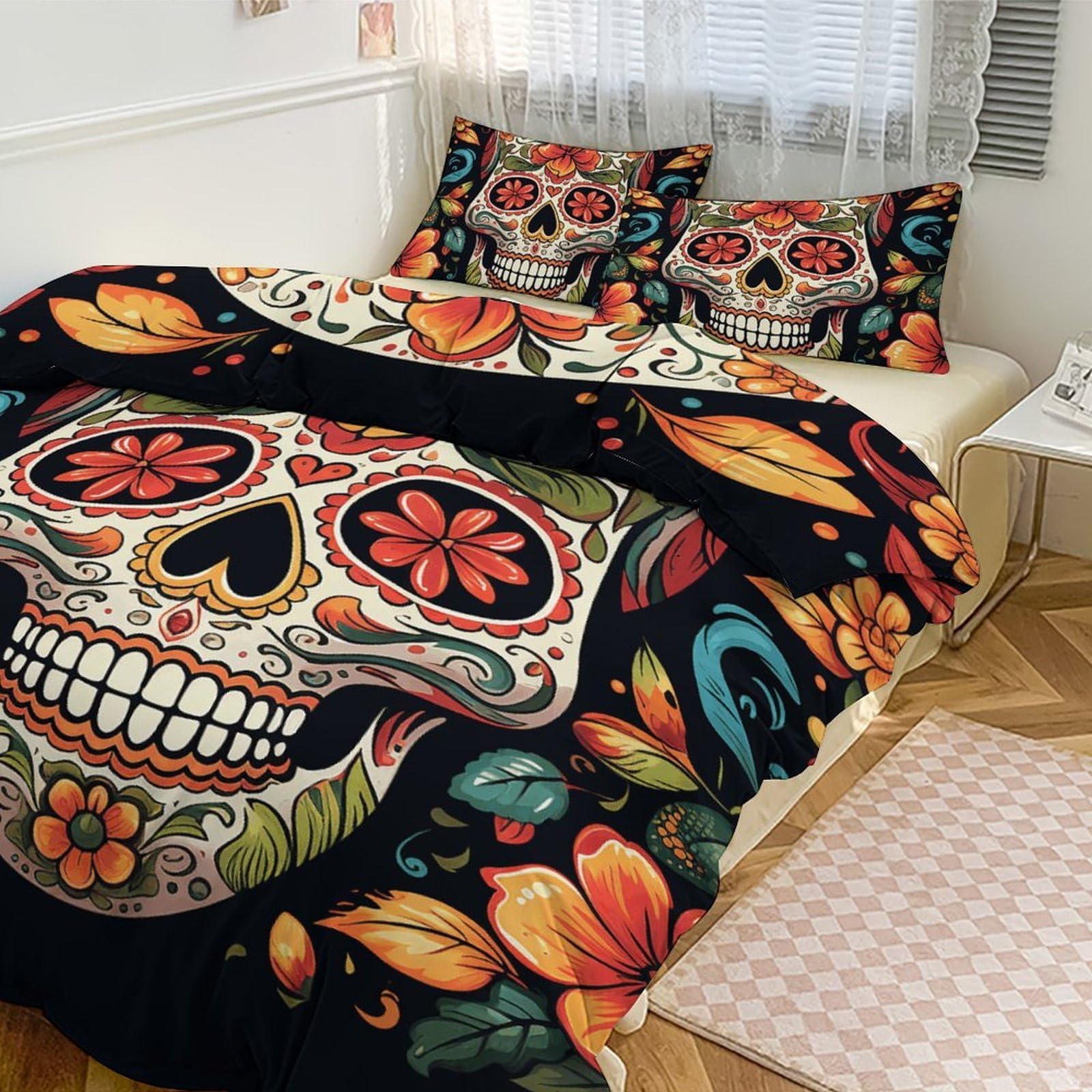 Housse de couette pour grand lit 3 pièces colorées avec fermeture éclair