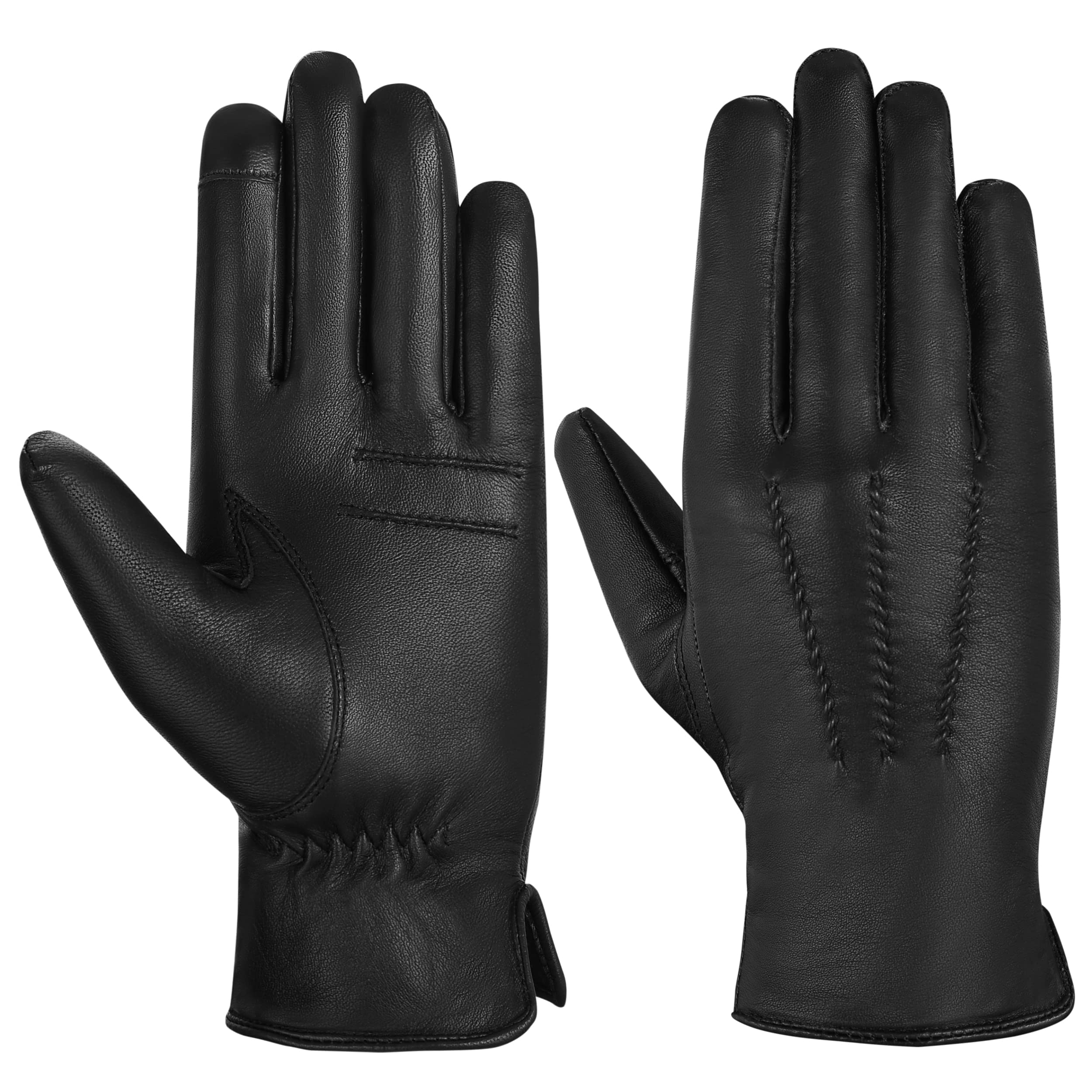 Hand Fellow Genuine Sheepskin Women's Leather Gloves - Winter Fleece Lined Touch Screen Driving Gloves (Hand Stitch, M)