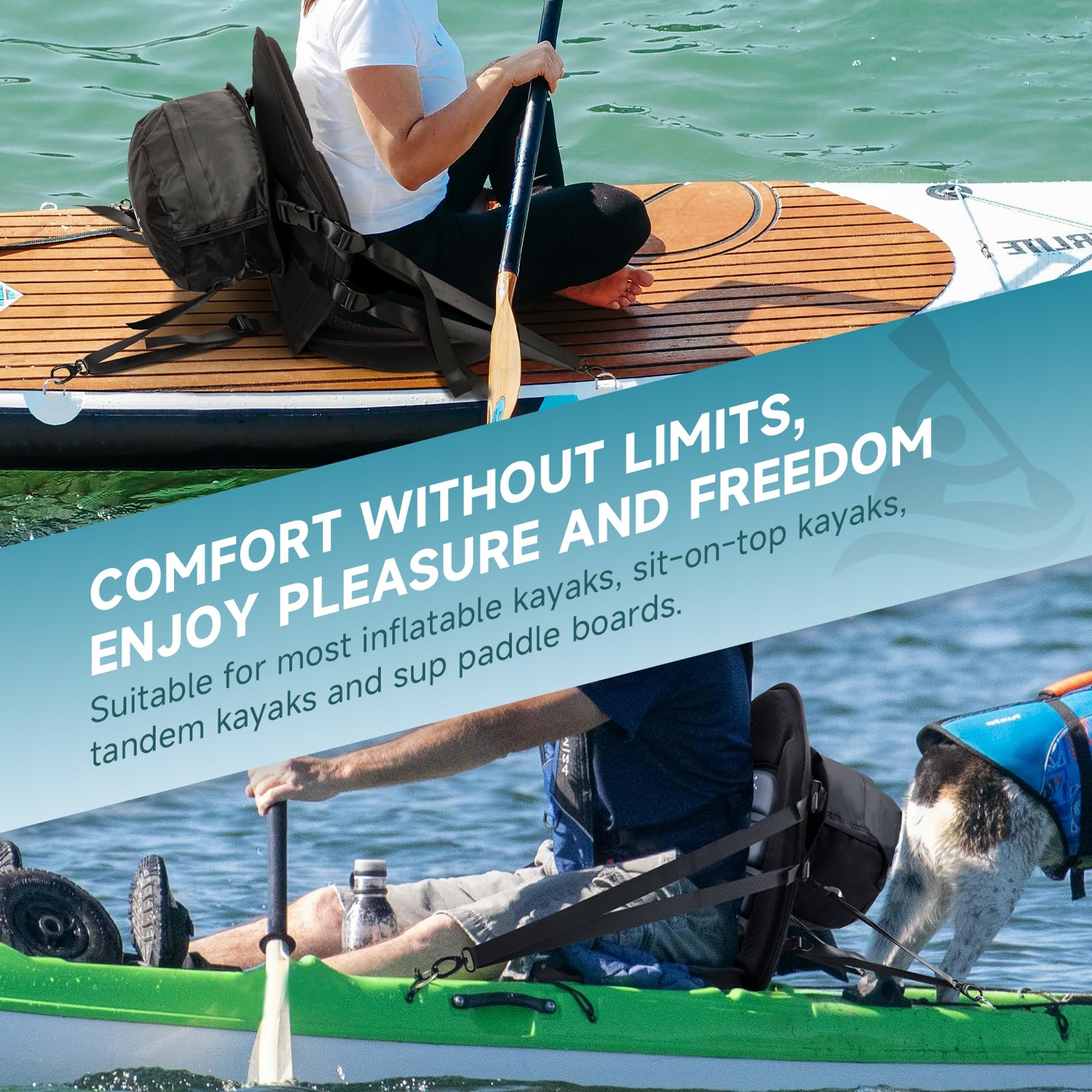 Trymaker Sièges de kayak avec support dorsal pour s'asseoir sur le dessus, siège de planche à pagaie gonflable universel pour planche à pagaie gonflable, sup, canoë (1 coussin épais)