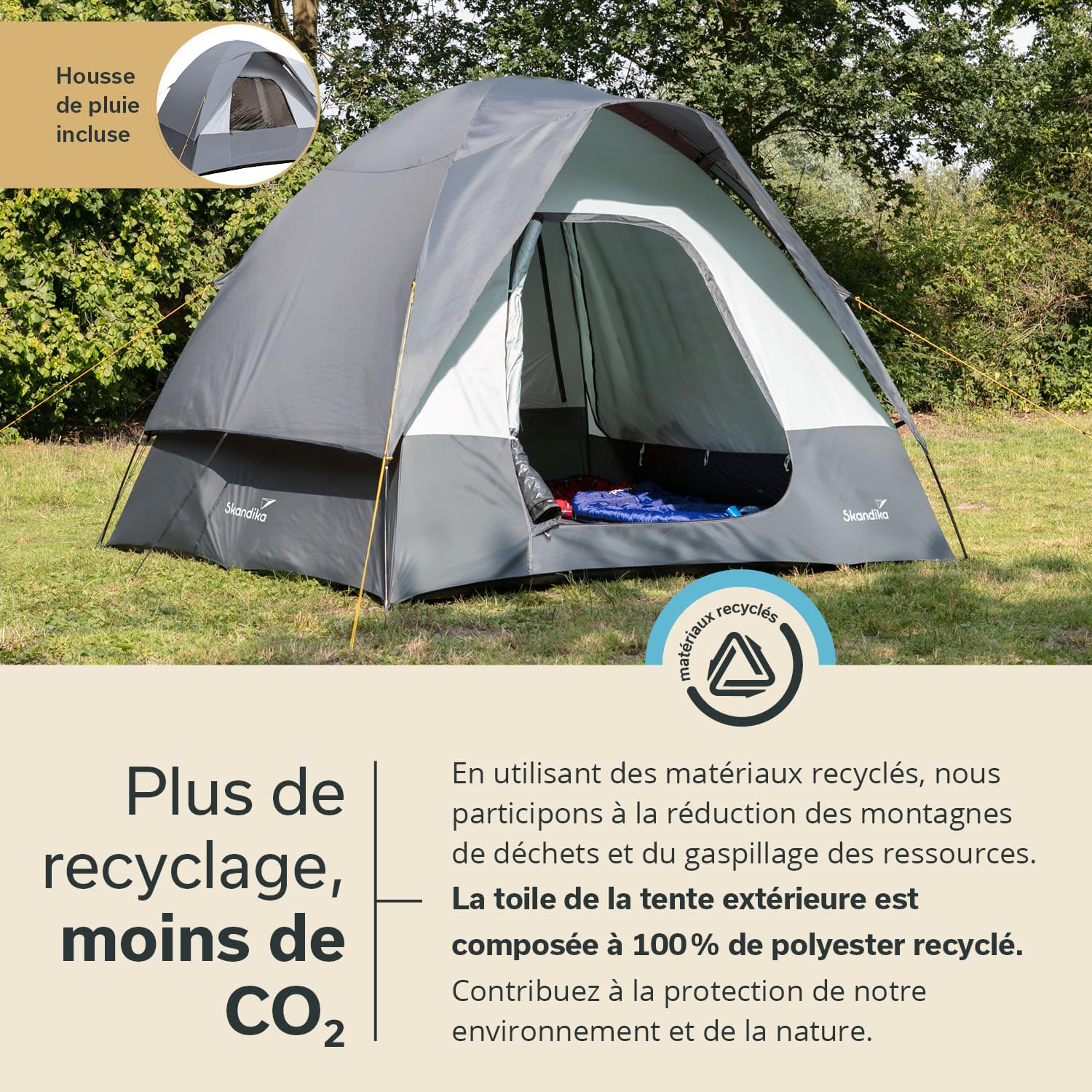 Skandika Tente de voiture Pitea pour 4 personnes - Tente dôme pour 4 personnes - Abri de camping - Tente autoportante - Imperméable - Tapis de sol cousu - Tente familiale pour SUV ou van / bus - 3 x 3