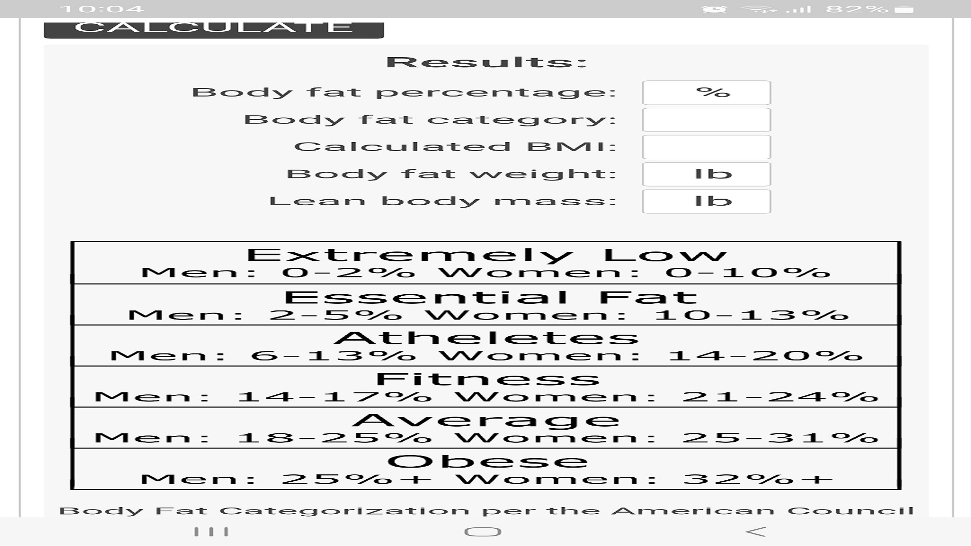 Body Fat Calculator App on Amazon Appstore