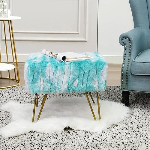 Miniatura 66 de Banco largo rectangular dorado suave de piel sintética otomana de 46 x 16 x 22 pulgadas, taburete reposapiés peludo para dormitorio al final de la