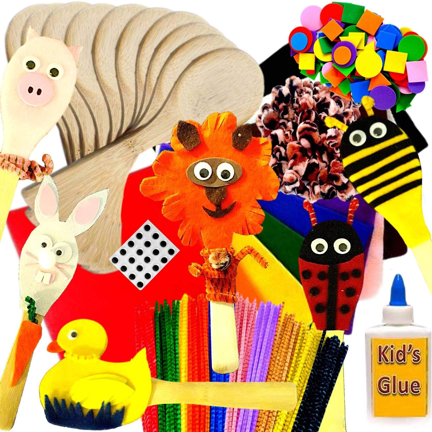 Amazing Arts and Crafts New Animals Wooden Spoon Kit Class Pack of 10