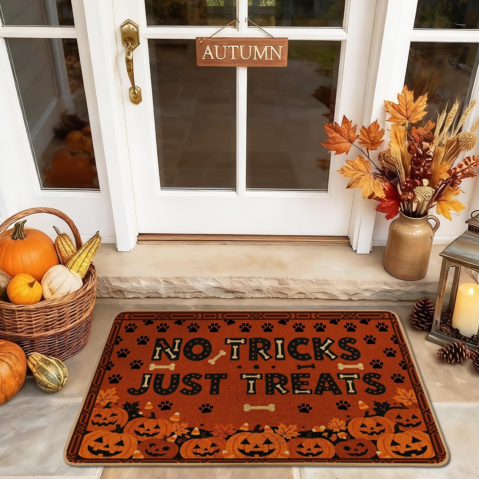 Tapis entrée Halloween pour éviter les glissades avec motif citrouilles orange