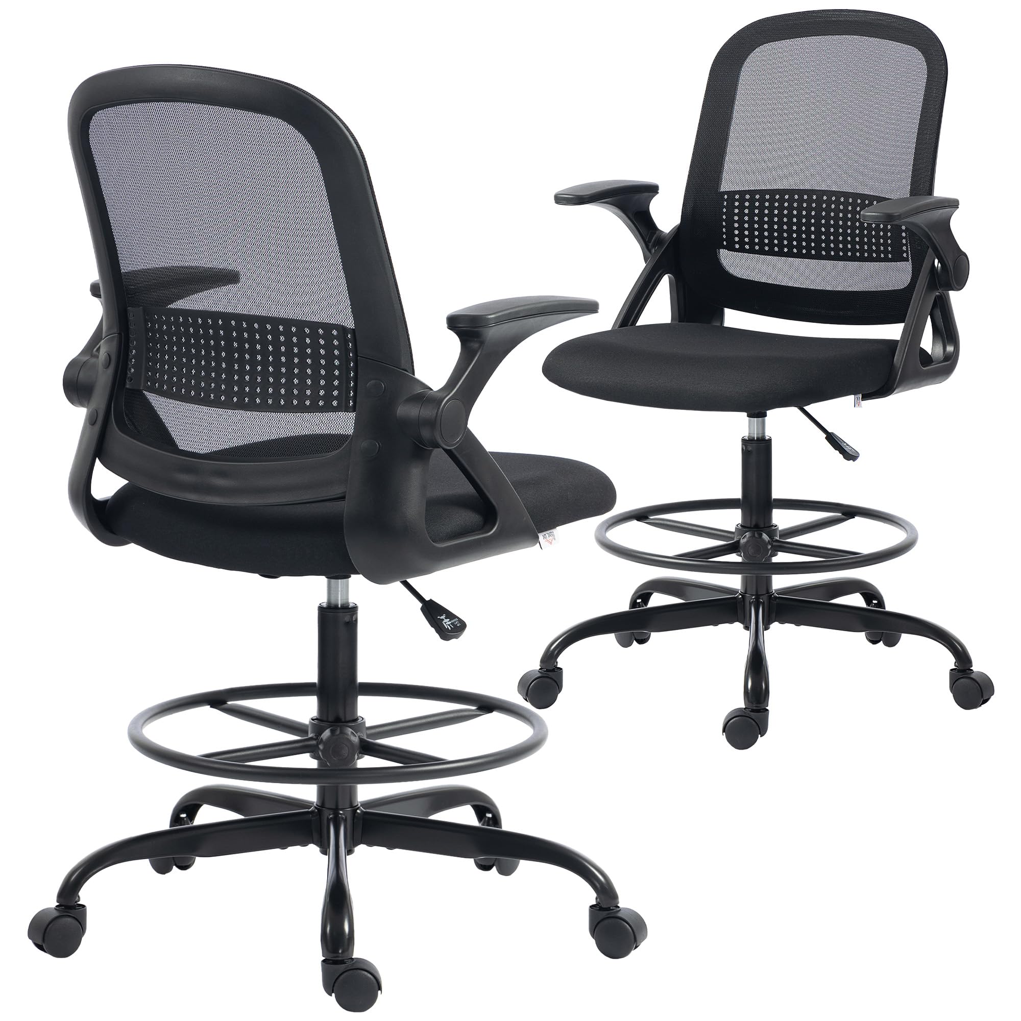 HOMCOM Sedia da Ufficio Ergonomica, Sedia a Rete Girevole 120kg Nero | Altezza e Anello Poggiapiedi Regolabile, Poltrona per Scrivania, Supporto Lombare, Braccioli Ribaltabili, Casa, Lavoro