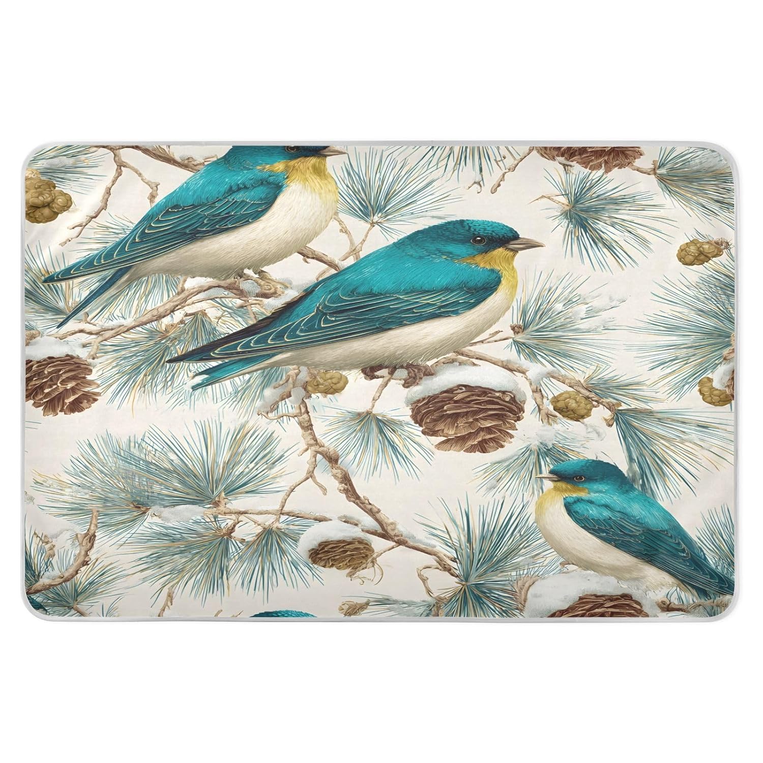 Blue Birds with Pinecones Design Change Mat, Diaper Changing Pads for Baby, 3Layers Waterproof Change Pad Foldable Absorbent Mats for Women, Reusable Incontinence Underpads for Patient 34''x52''