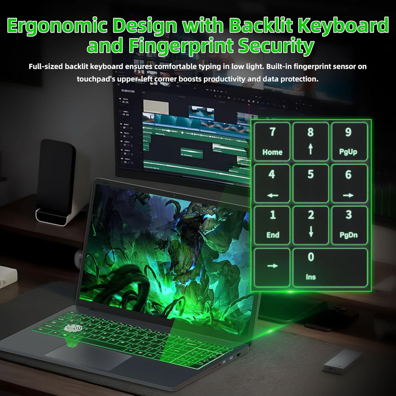 AocBook 15.6'' FHD Laptop, 12th N95, GTX 1060 4GB, 32GB DDR4 RAM, M.2 SSD, Sleek Notebook with Type-C, HDMI, RJ45 Ethernet, Backlit Keyboard, Fingerprint (32GB DDR4 | 1TB SSD) - Image 5