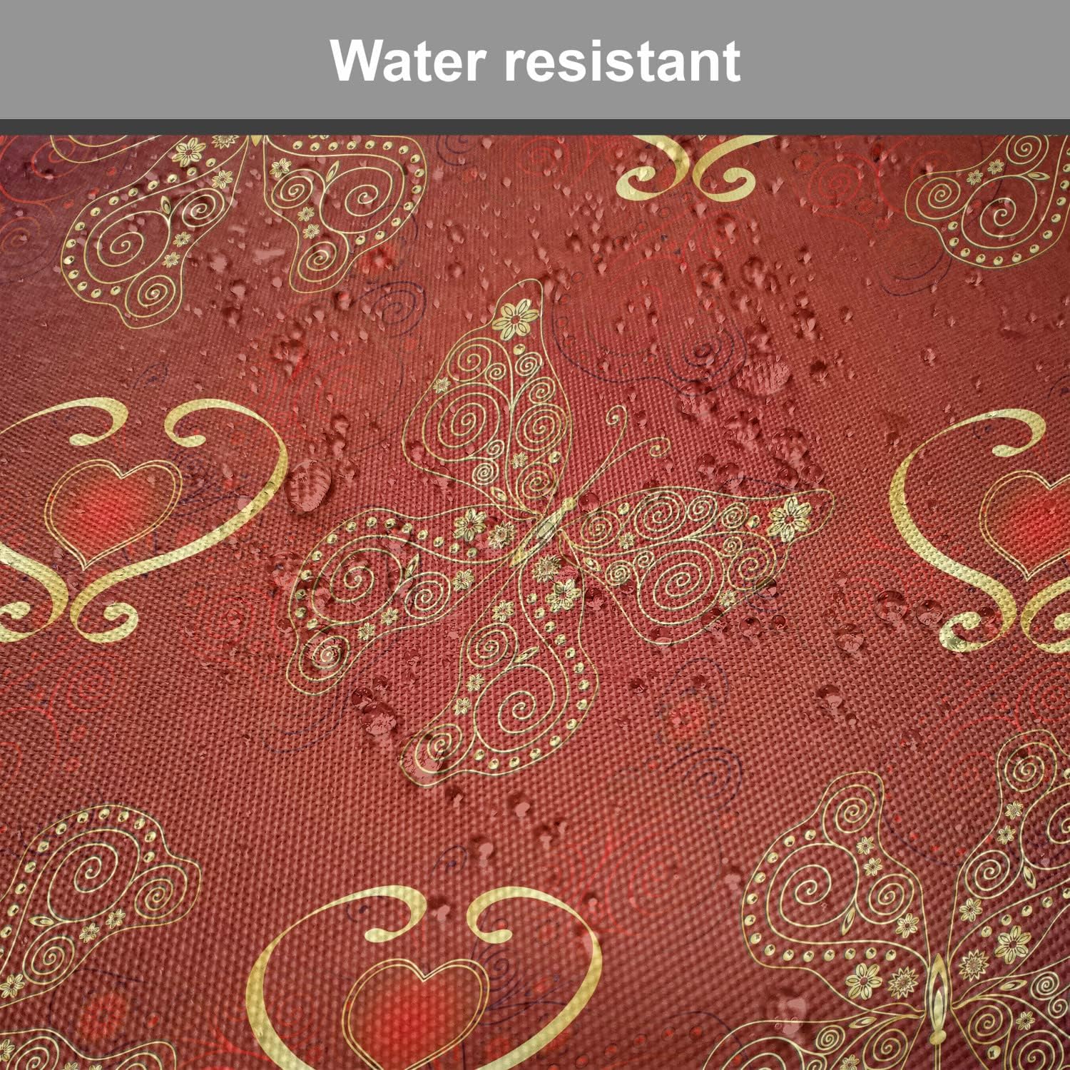 Lunarable Maroon Chair Cushion Pads Set of 4, Valentines Day Romance Swirled Lines Ornate Lace Style Butterflies Hearts, Anti-Slip Seat Padding for Kitchen & Patio, 16"x16", Pale Yellow Vermilion