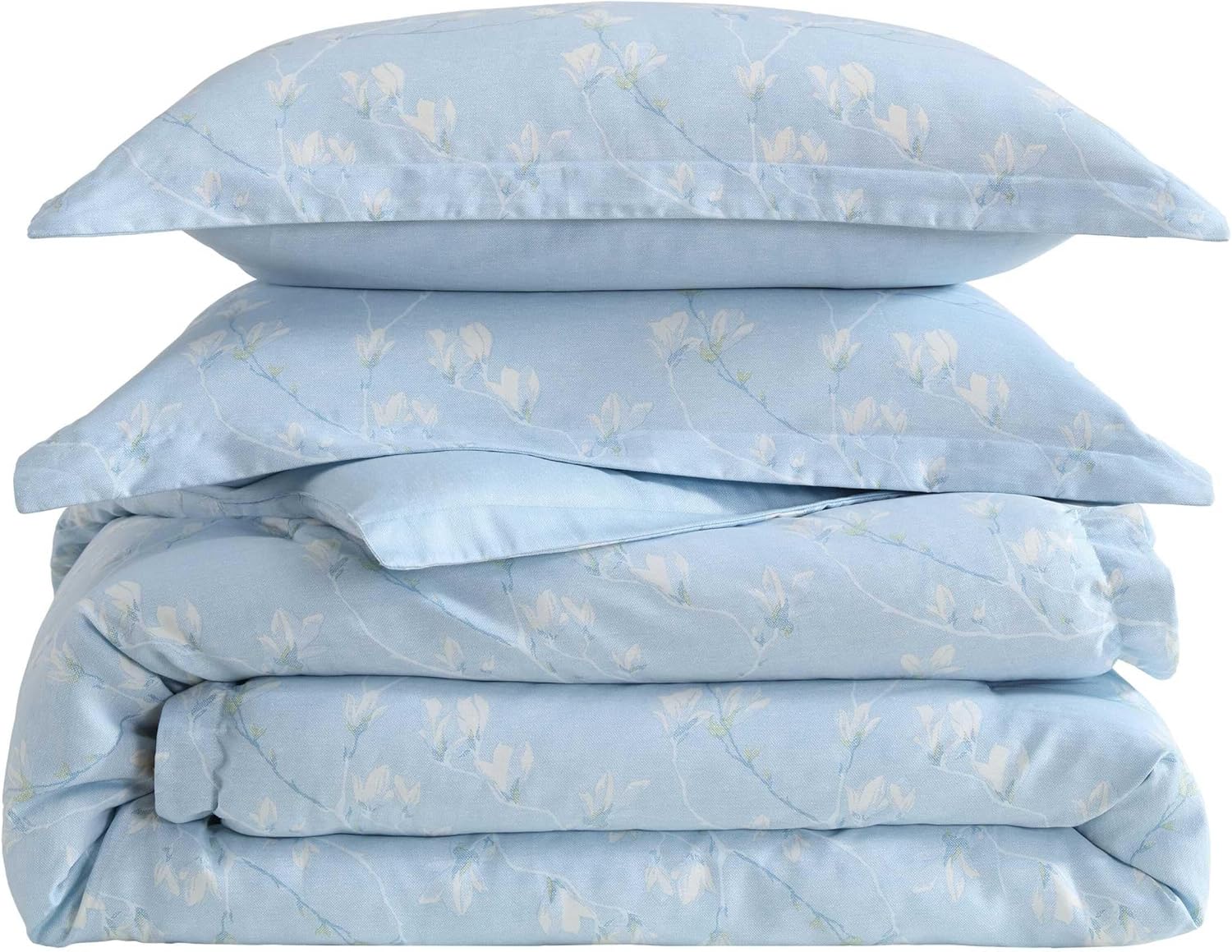 Laura Ashley - Queen Comforter Set, Reversible Floral Bedding with a Naturally Soft Feel, 3 Piece Bed Set with Matching Pillowcases (Magnolia Grove Blue)