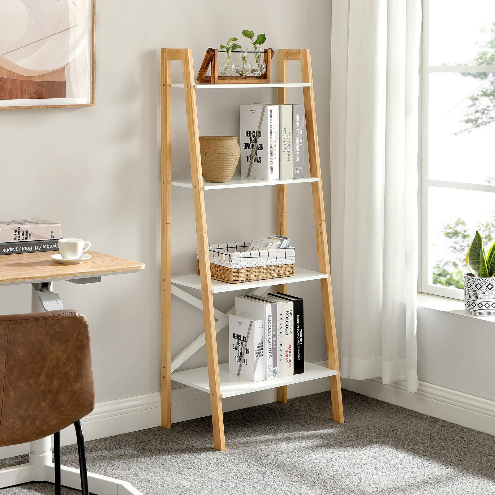 VASAGLE Ladder Shelf, 4Tier Home Office Bookshelf, Freestanding Storage Shelves, for Living