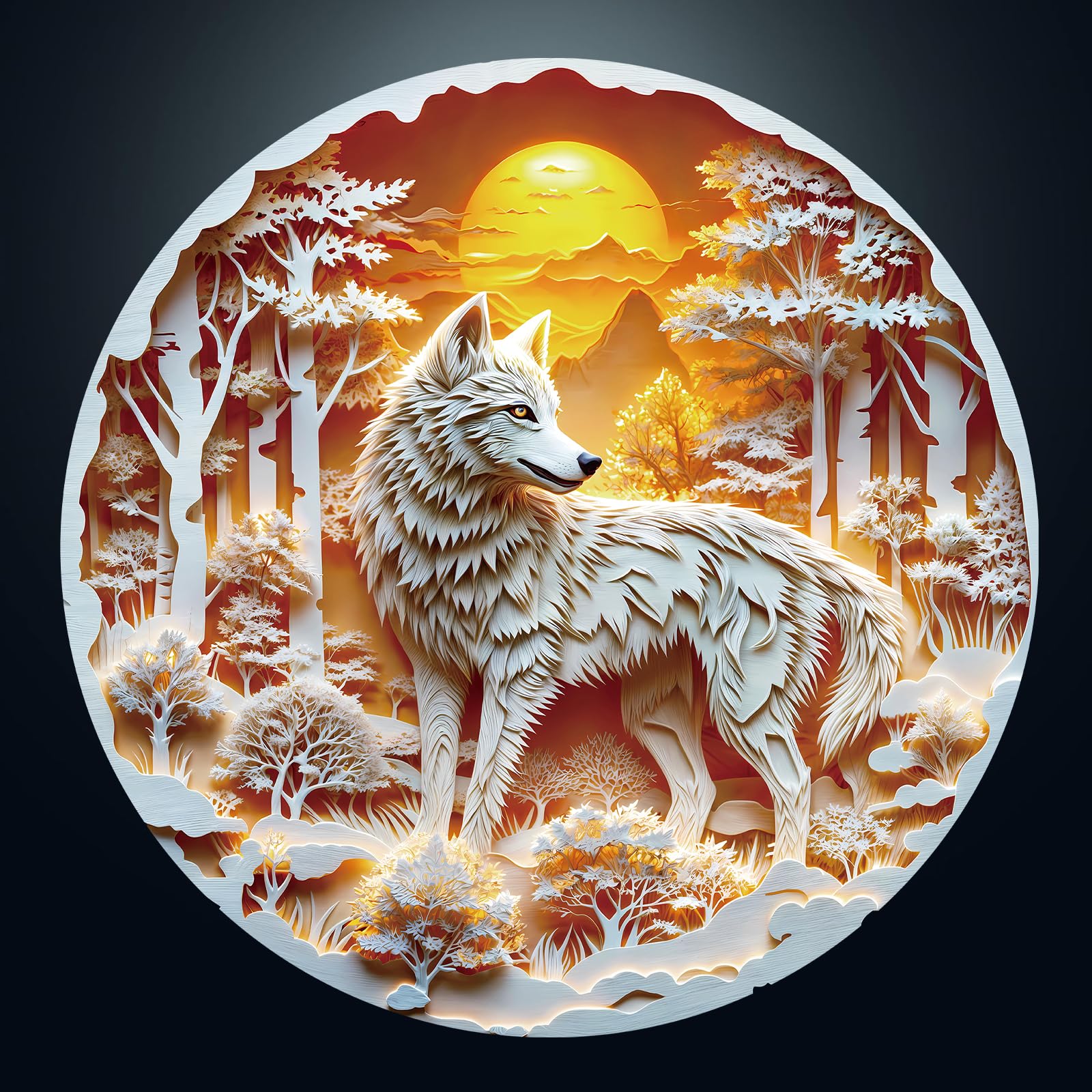 Jigsaw Puzzles for Adults 1000, 3D Visual Wolf 1000 Piece Jigsaw Puzzle, 67.5 x 67.5cm Blue Card Round Flat Puzzle, Colorful Puzzles for Home Decor, Christmas & Birthday Gifts for Family Friends