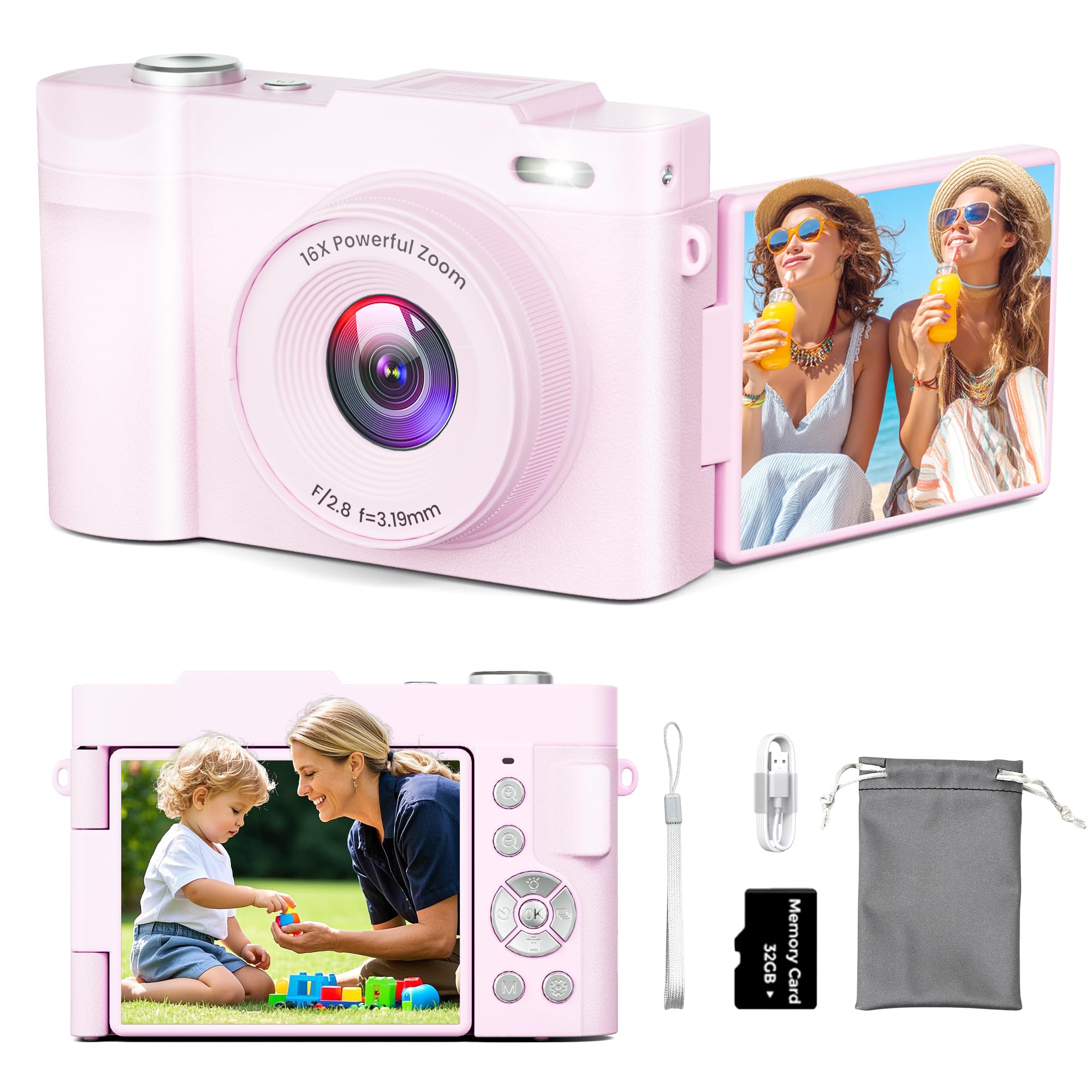 4K Digitalkamera für Fotografie Autofokus, Kompakte 50MP Kamera mit 180° Flip Screen, 16X Digitalzoom, Camara Fotografica mit 32GB Karte - Großartig für Vlogging und Lernen Fotografie