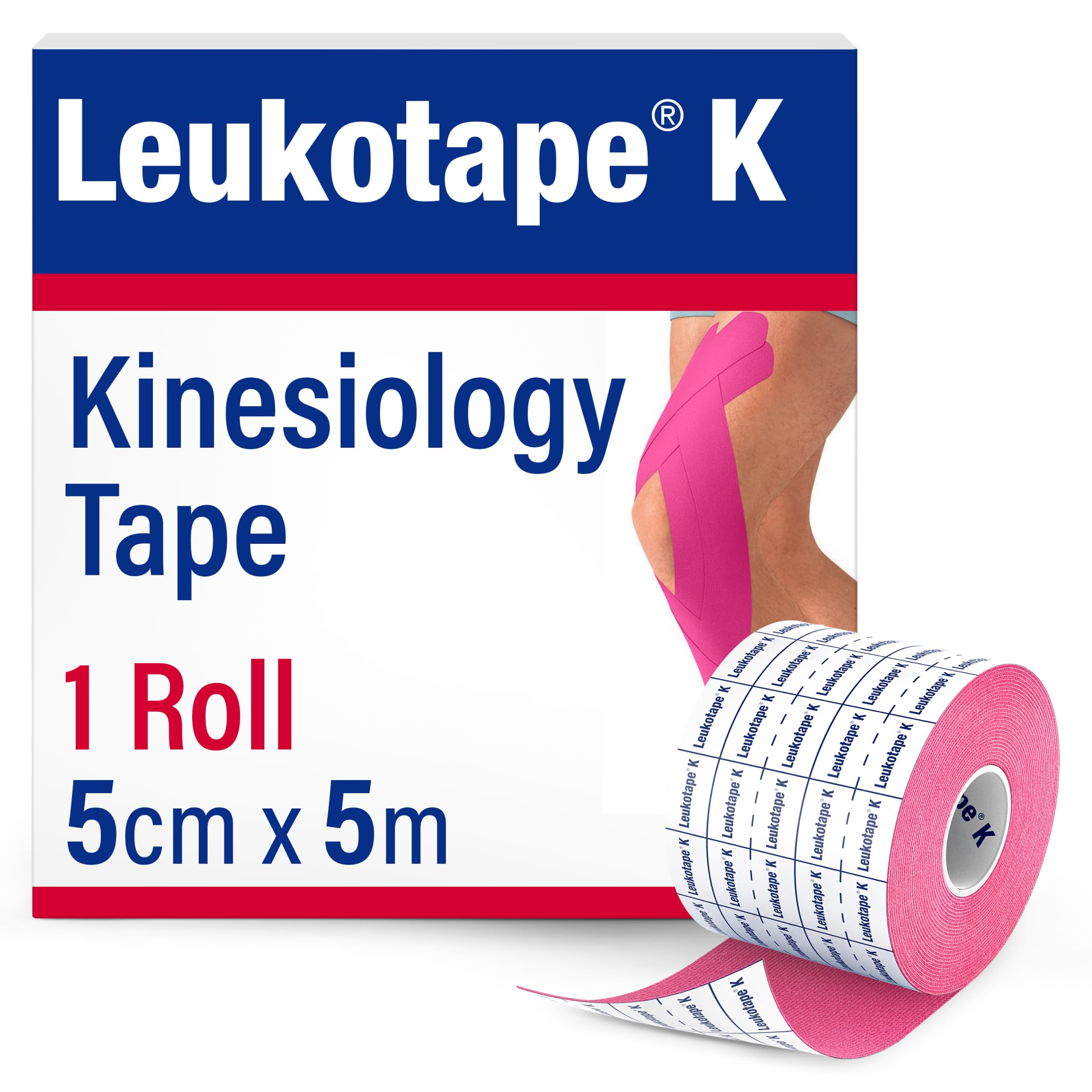 Leukotape K Kinesiology Tape – Water-Repellent, Skin-Friendly, Stays in Place for up to 9 Days – 5cm x 5m, Pink, 1 Roll