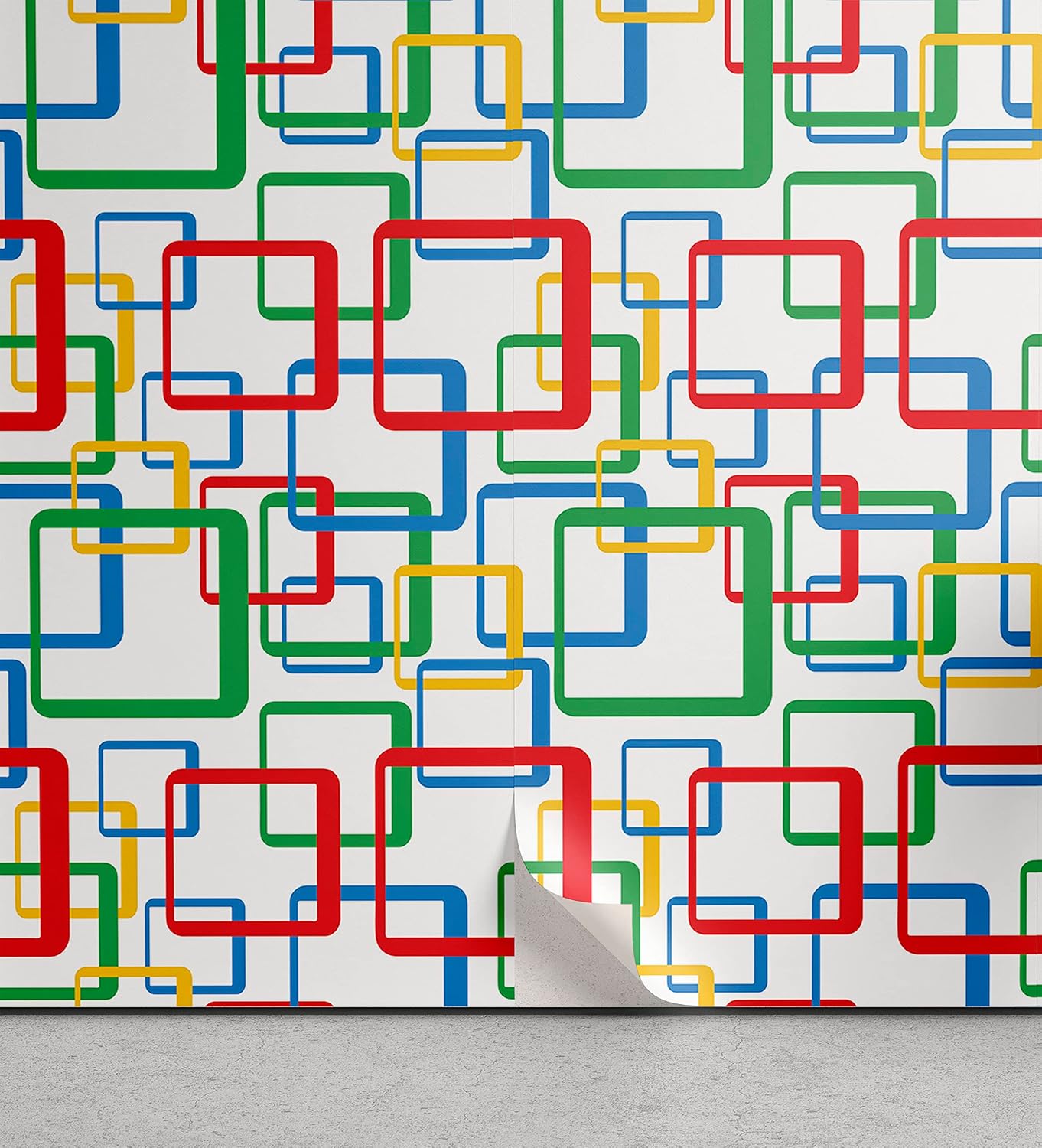 Lunarable Retro Peel & Stick Wallpaper for Home, Colorful Rounded Rectangles Repeating Pattern Vintage Geometric Illustration, Self-Adhesive Living Room Kitchen Accent, 13 x 36, Green Vermilion