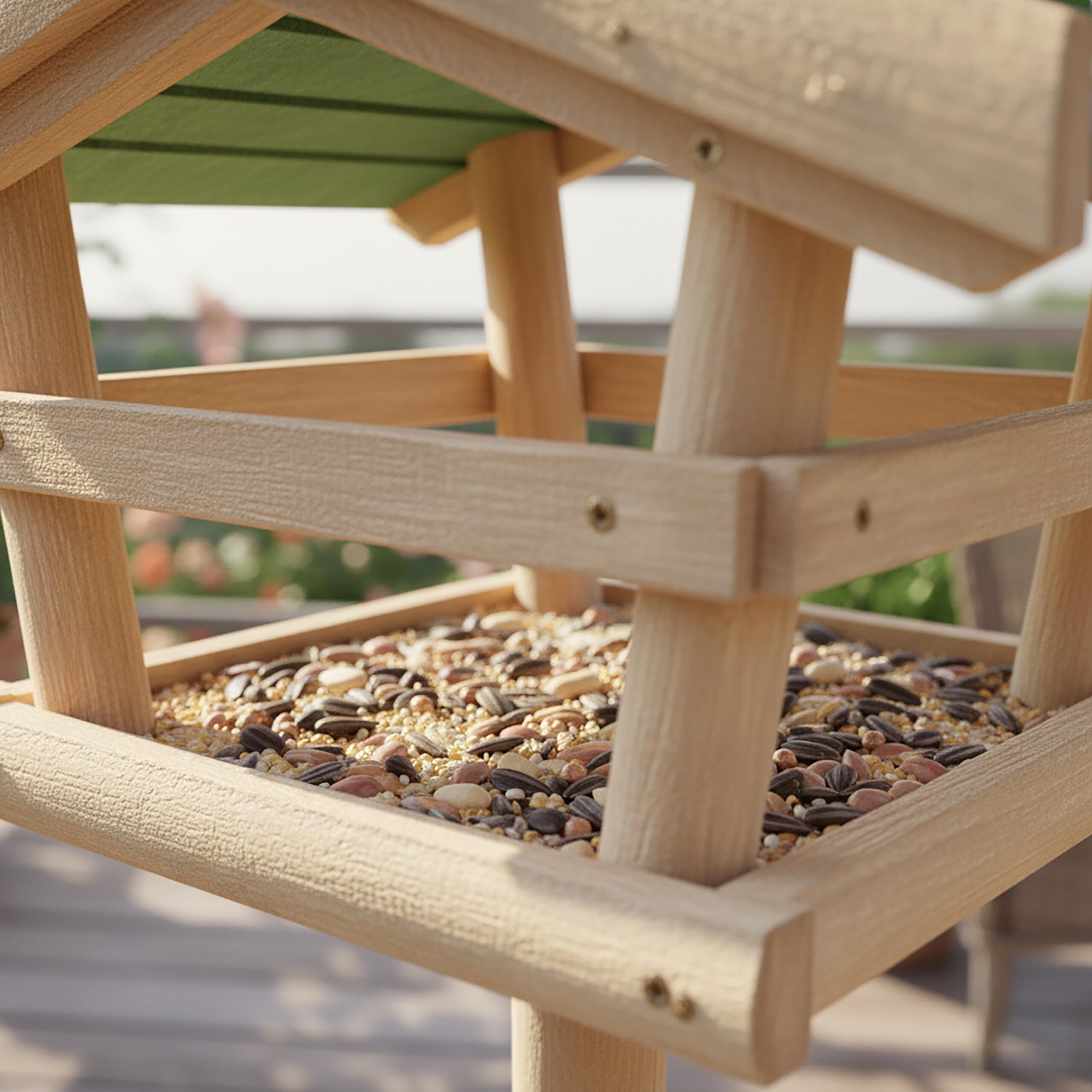 Relaxdays Cabane à oiseaux avec pied Support Décoration de jardin Mangeoire en bois Déco H x l x P: 100 x 37 x 43 cm, avec toit vert, 43x37x100 cm