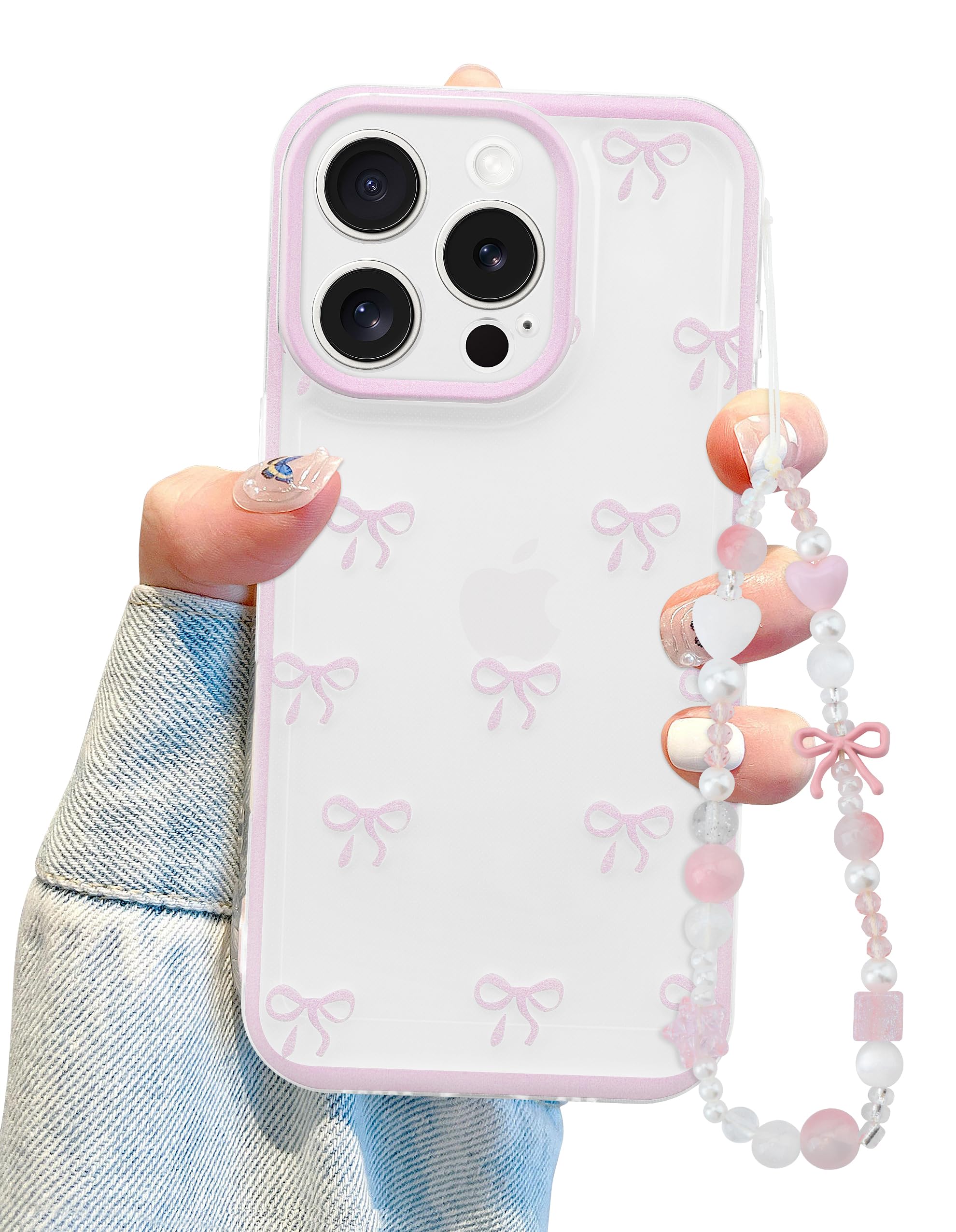 Jusy Compatible with iPhone 11 Pro Max Case, Cute Clear Ribbon Bowknot Pattern Aesthetic Soft TPU Transparent Cases Protective Phone Cover for Women