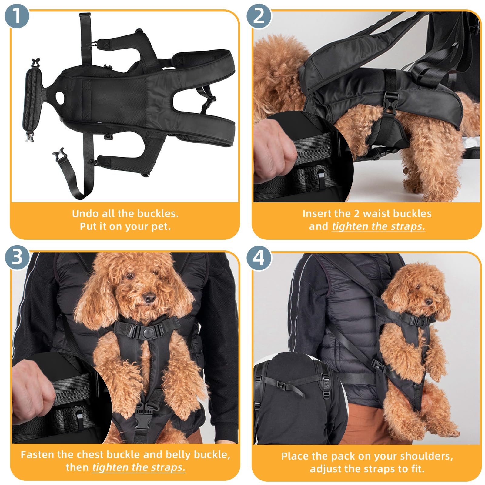 Mochila transportadora para perros, ajustable para mascotas, bolsa de viaje para cachorros, patas hacia fuera, fácil de ajustar para viajes, senderismo, camping, para perros pequeños y medianos,