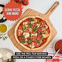 Vista 5 de Chef Pomodoro Pala de pizza de madera de 14 pulgadas, pala de pizza de madera casera, tabla con asa, accesorios de horno para interiores