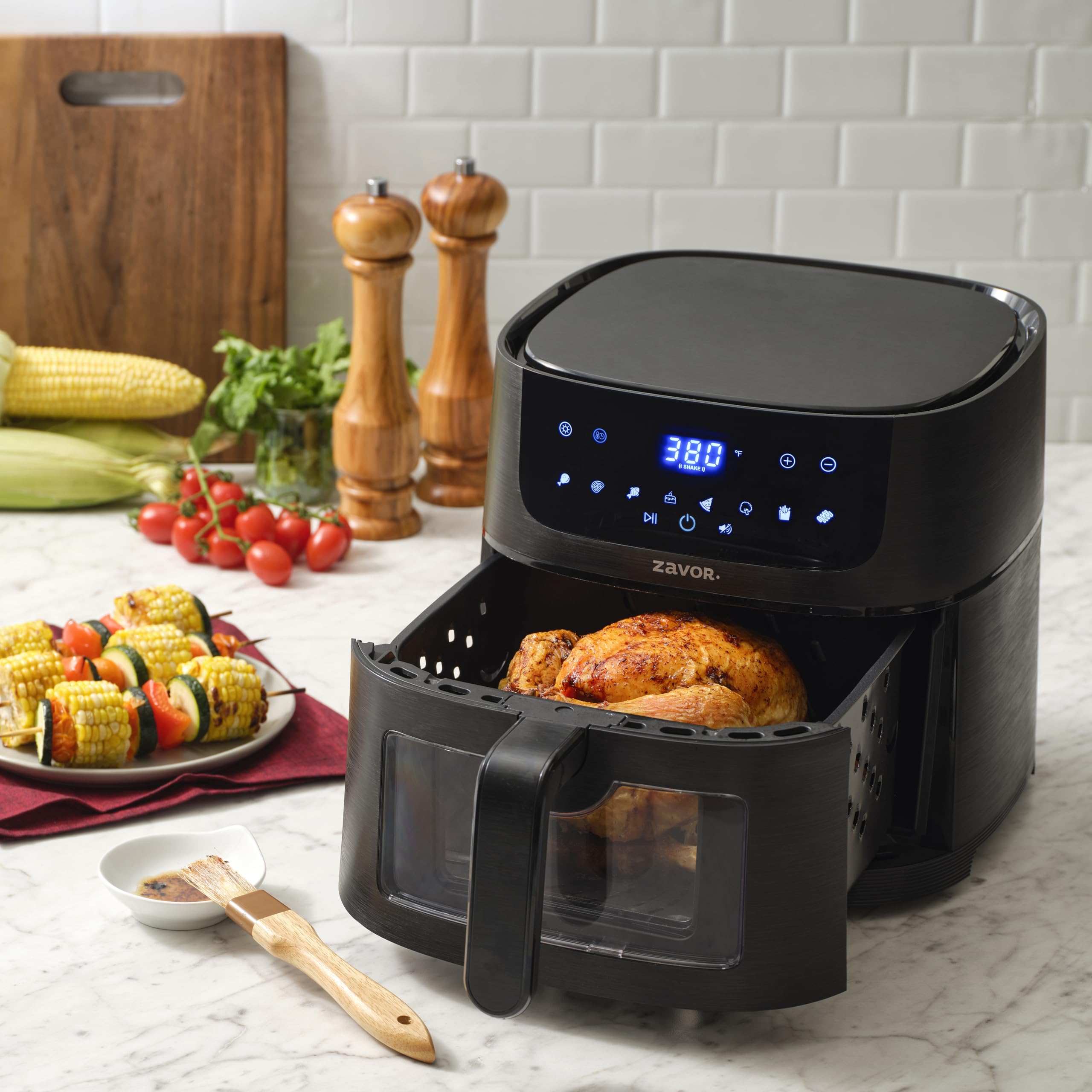 Zavor Sizzle 6 Qt Air Fryer with Basket and Clear Window - Air Fry, Broil, Crisp, Bake and Reheat in a Compact Airfryer with 8 Presets, Shake Alarm and Removable Basket & Handle - Freidora de Aire