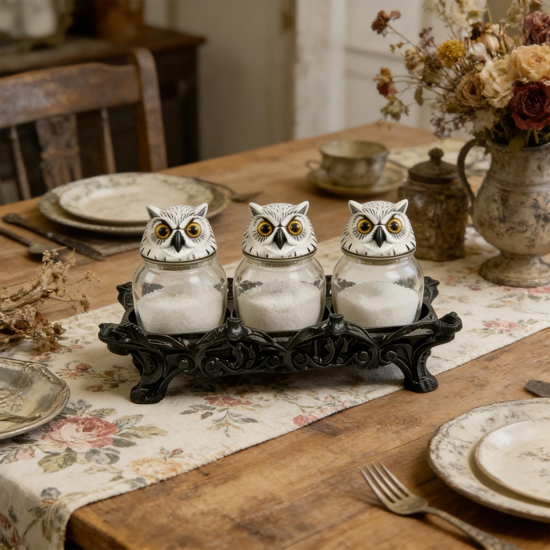 Générique Chapeau de sorcière, bocal d‘épices de hibou, avec support en résine, Gothique avec couvercles, les épices, le thé, les sels, Décoration de maison amusante (Chapeau de sorcière（3pcs）)