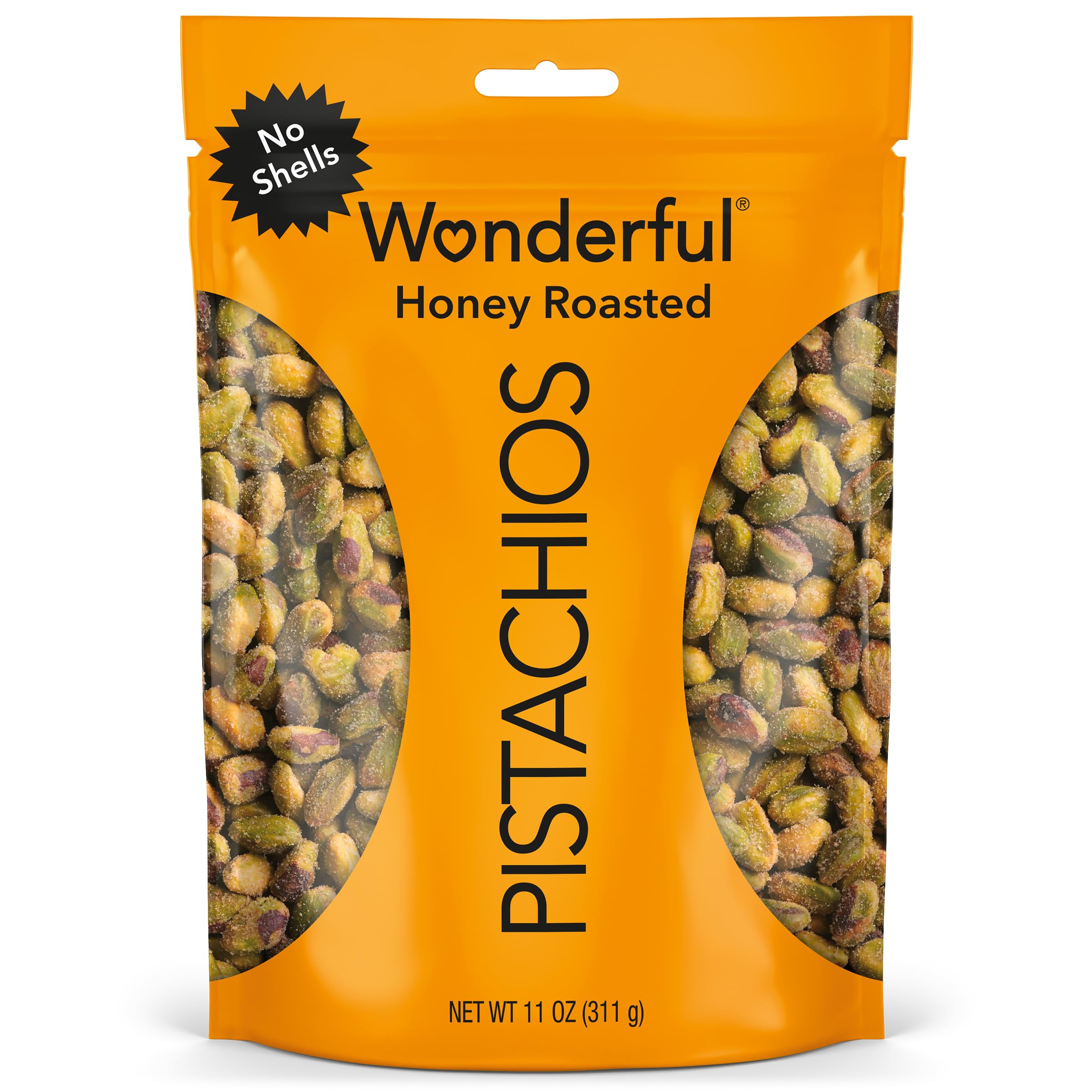 Wonderful Pistachios No Shells, Honey Roasted Nuts, 11 Ounce Resealable Bag, Protein Snacks, Gluten Free, Healthy Snacks