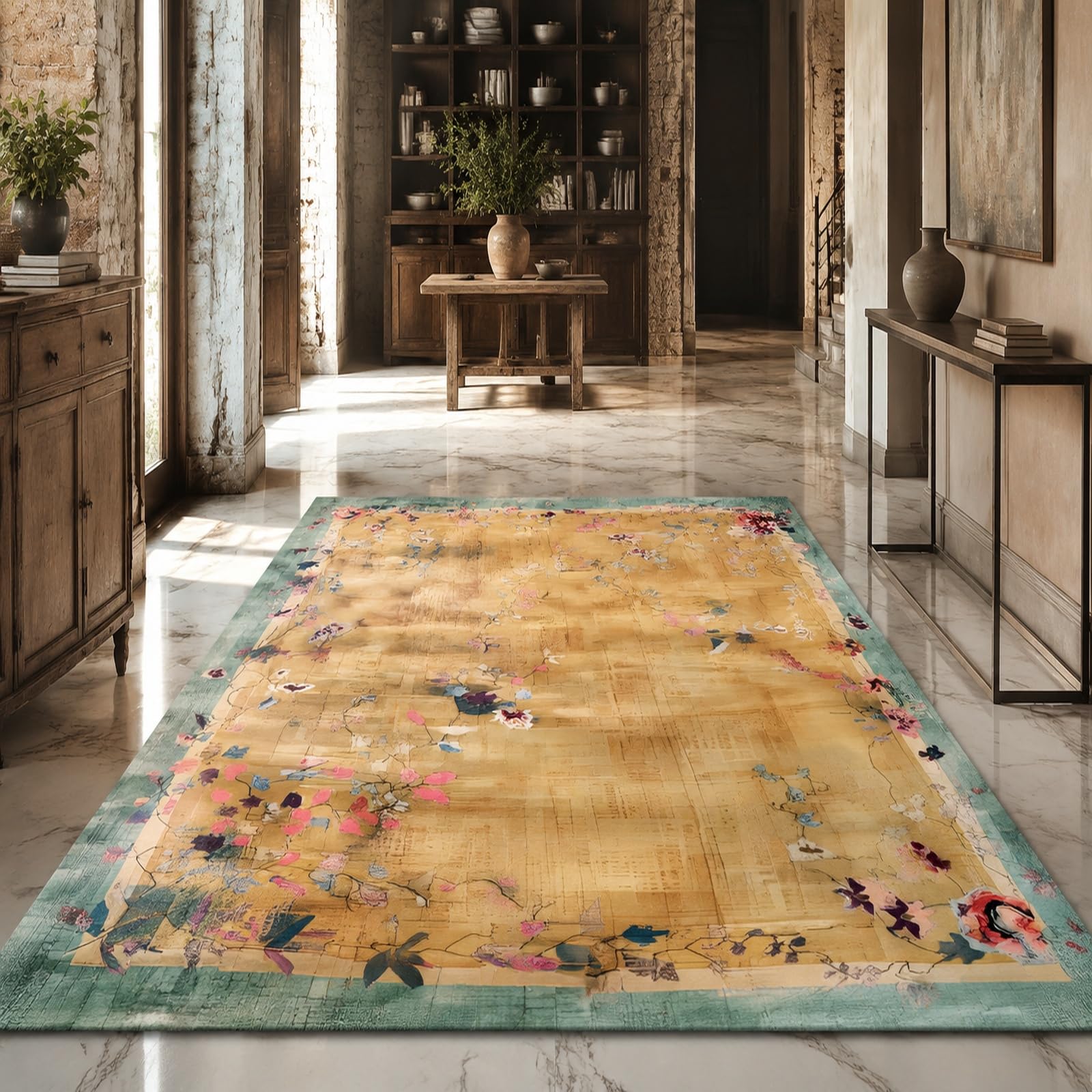 Tappeti,Floreale moderno Beige, rosa, viola, rosso, blu, verde, Rectangular 120 x 180 cm, Tappeto Salotto Moderno Pelo Corto decor casa Soggiorno Antiscivolo Lavabile,