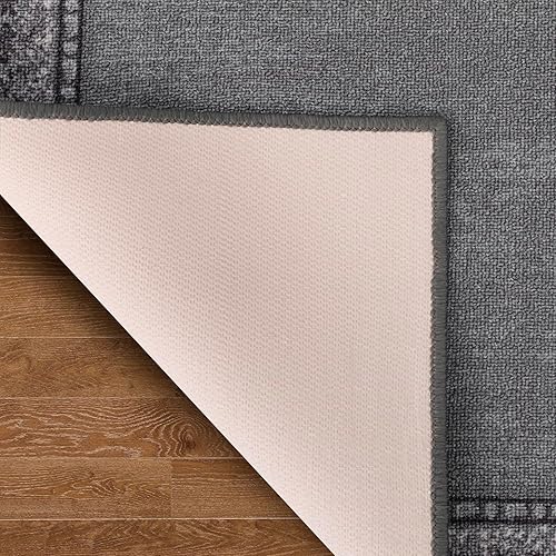 Miniatura 4 de Antep Rugs Alfombras Bordered Modern 2x10 antideslizante (antideslizante) pelo bajo respaldo de goma para interiores (gris, 2 pies x 10 pies)