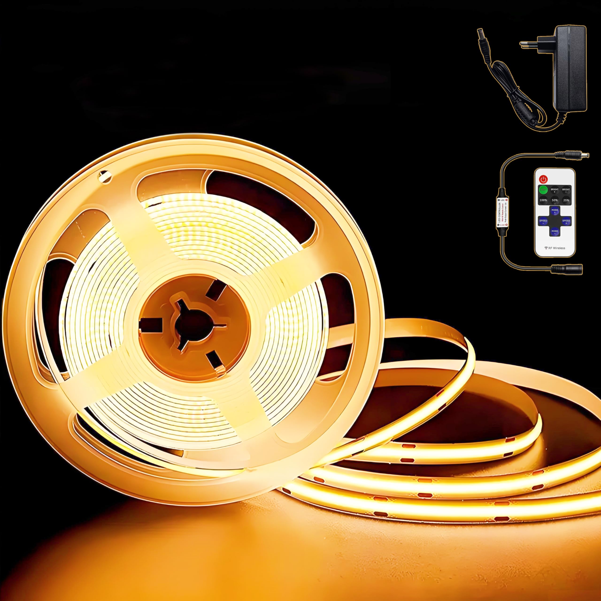 Striscia LED COB 4800 dimmerabile da 15 m, 24 V, con telecomando, 3000