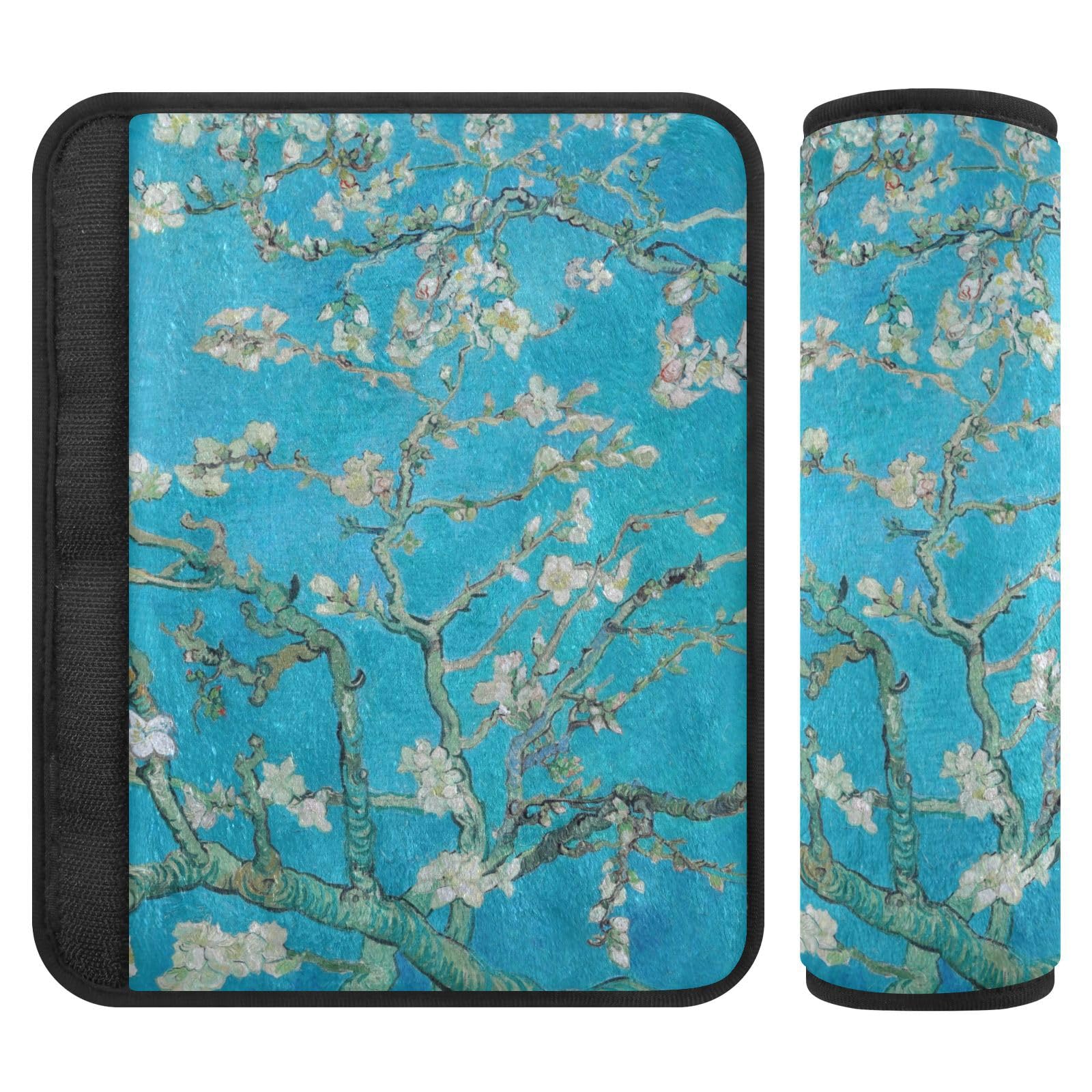 Seat Belt Cover Pad 2 Pcs Soft Seat Strap Cover Cute Protector Support Head Neck Shoulder for Car Seats High Chair Backpack (6.5x6.5in) Van Gogh Apricot Flowers
