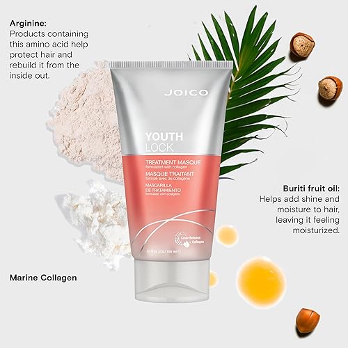 Vista 5 de Joico YouthLock Treatment Masque Formulated with Collagen Nourish and Soften Hair Reduce Frizz and Fall Boost Shine