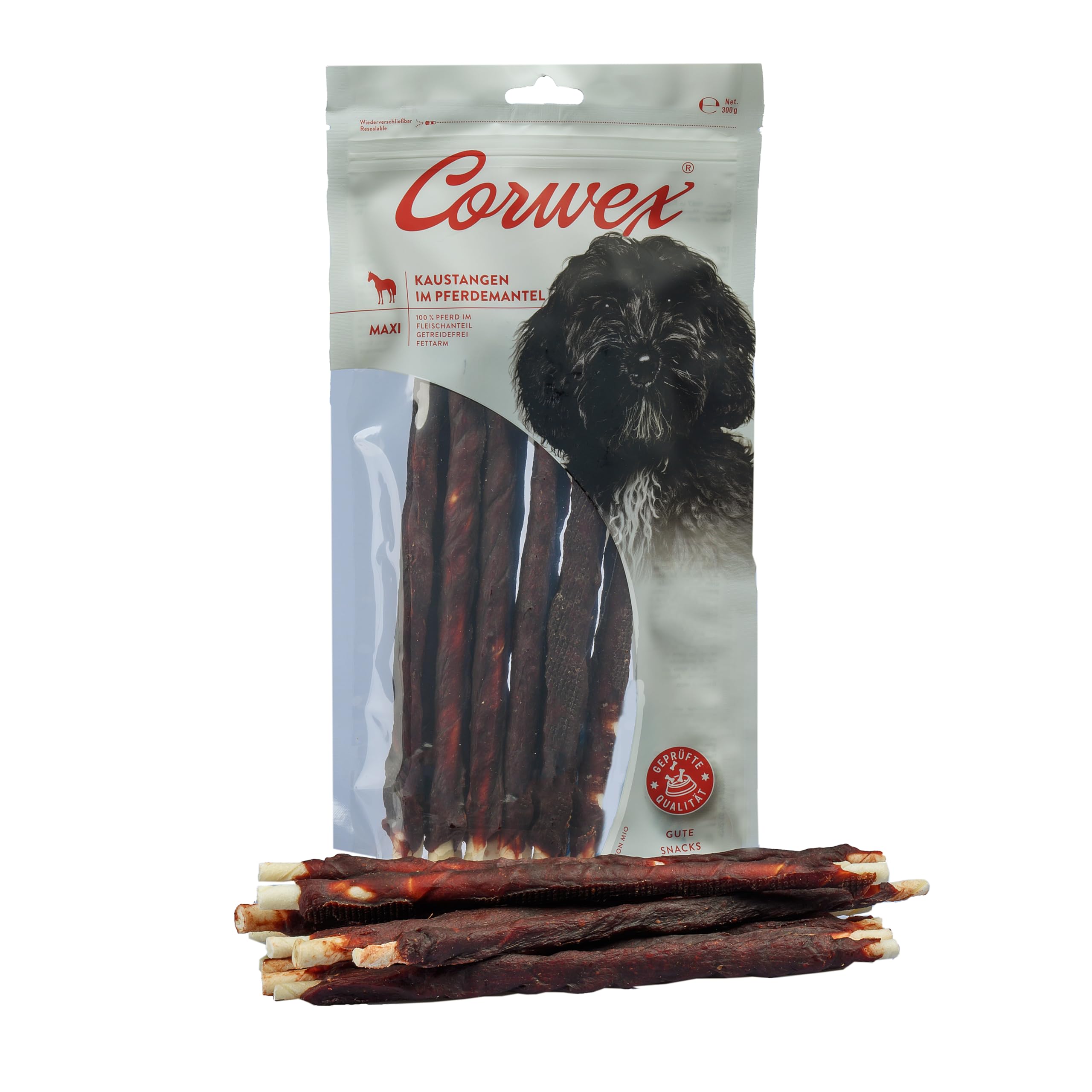 Corwex Kaustange Maxi (8x300g, Pferd) mit Fleisch ummantelt, Getreidefreie, Premium Kausnack für Sensible Hunde