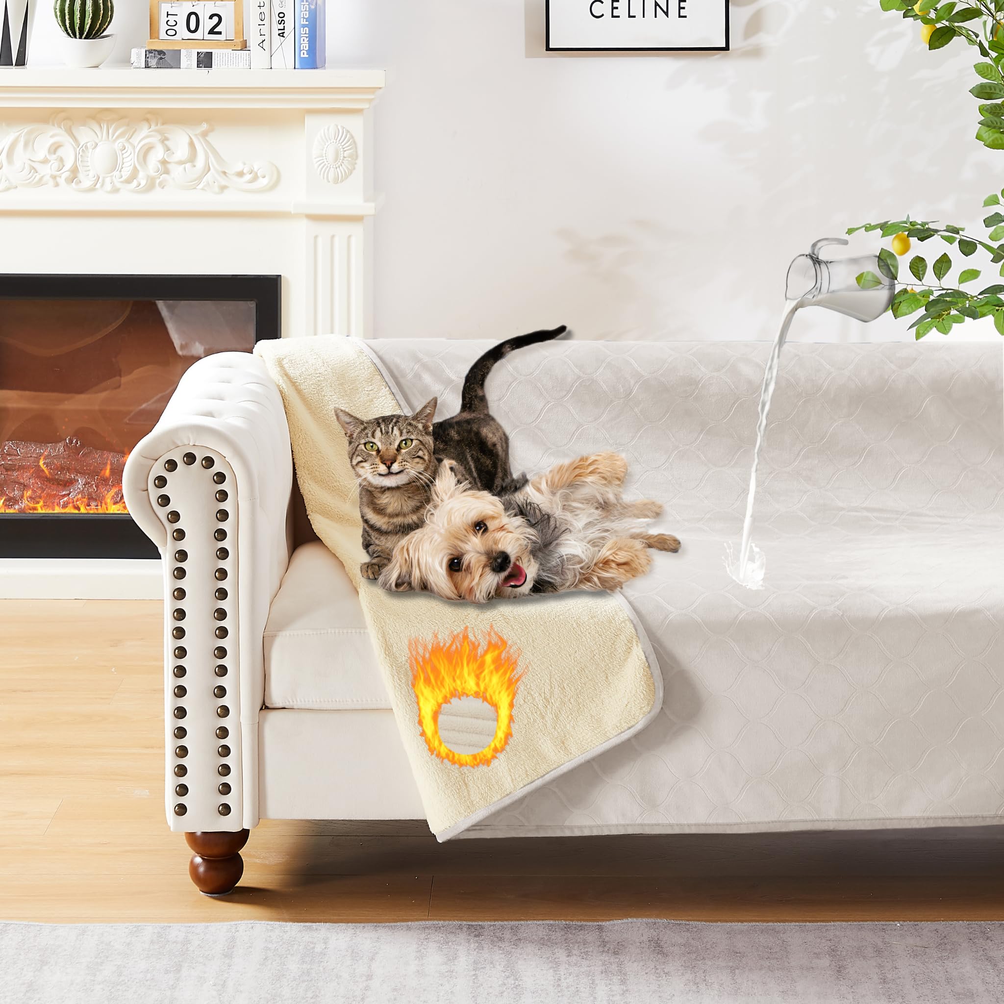 YMYDYFC Waterproof Dog Blanket Washable - 127x152cm Fleece Dog Blanket For Dogs and Pets,Pet Throw Protects Bed and Sofa with Soft Plush Pet Throw Protects Bed Easy Care for and Machine Washable,Beige