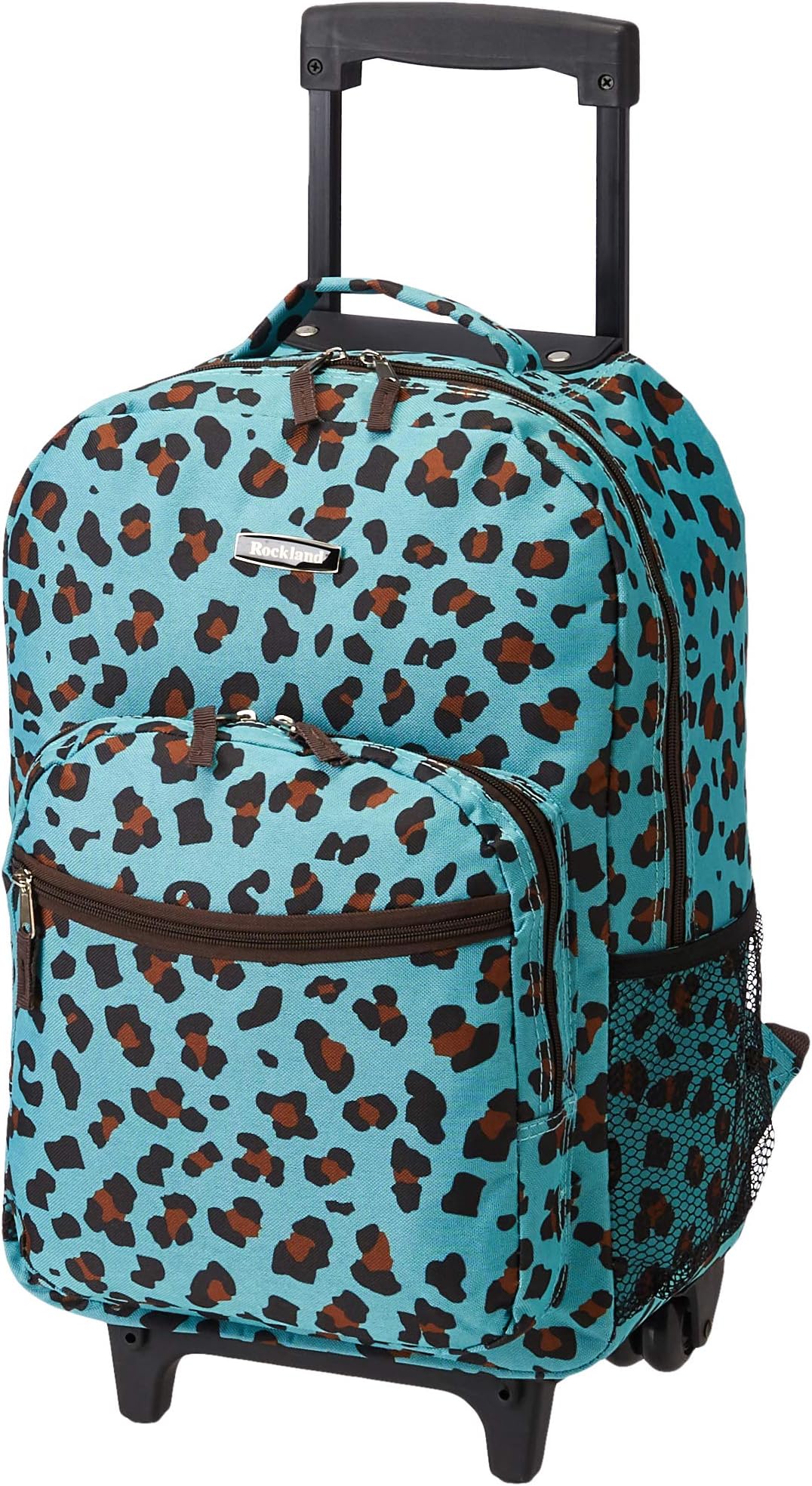 Rockland Double Handle Rolling Backpack, Blue Leopard, 17-inch, Double Handle Rolling Backpack