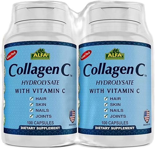 Hidrolizado de CollagenC de Alfa Vitamins - Contiene biotina y vitamina C - 100 cápsulas cada una - 2 unidades